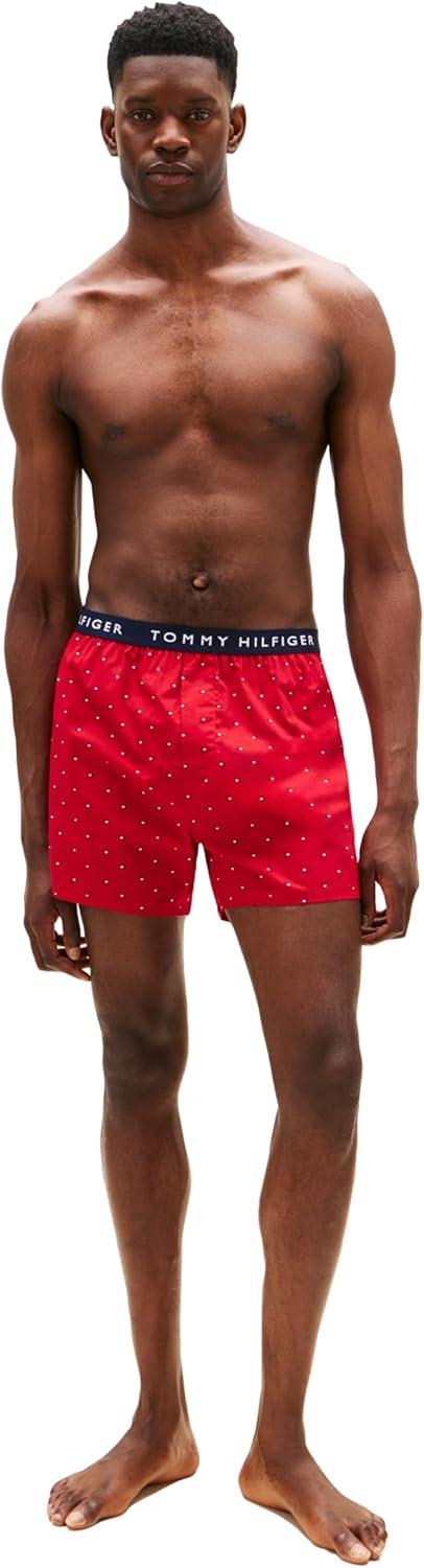 imageTommy Hilfiger mens Cotton Classic 4pack Woven BoxerGrey Micro Flag Primary Red Micro Flag Pacific Blue Micro Flag Navy Micro Flag