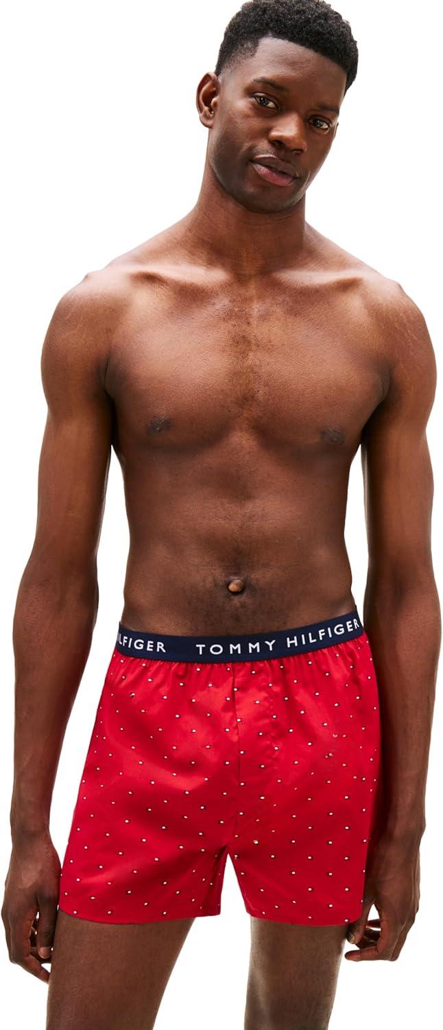 imageTommy Hilfiger mens Cotton Classic 4pack Woven BoxerGrey Micro Flag Primary Red Micro Flag Pacific Blue Micro Flag Navy Micro Flag