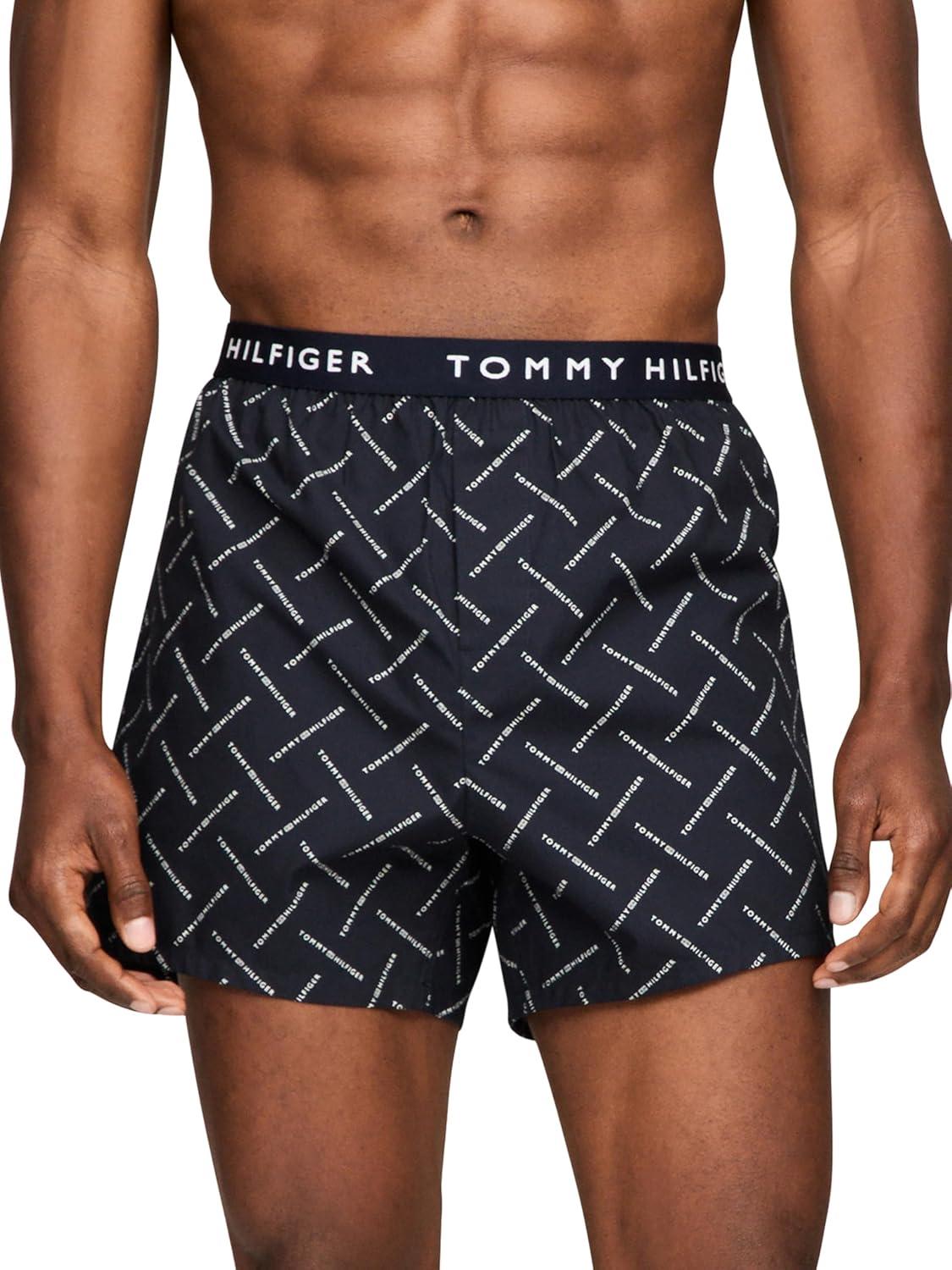 imageTommy Hilfiger mens Cotton Classic 4pack Woven BoxerIced Orange Plaid Desert Sky Logo Print Iced Orange Stripe Cool Dip Logo Print