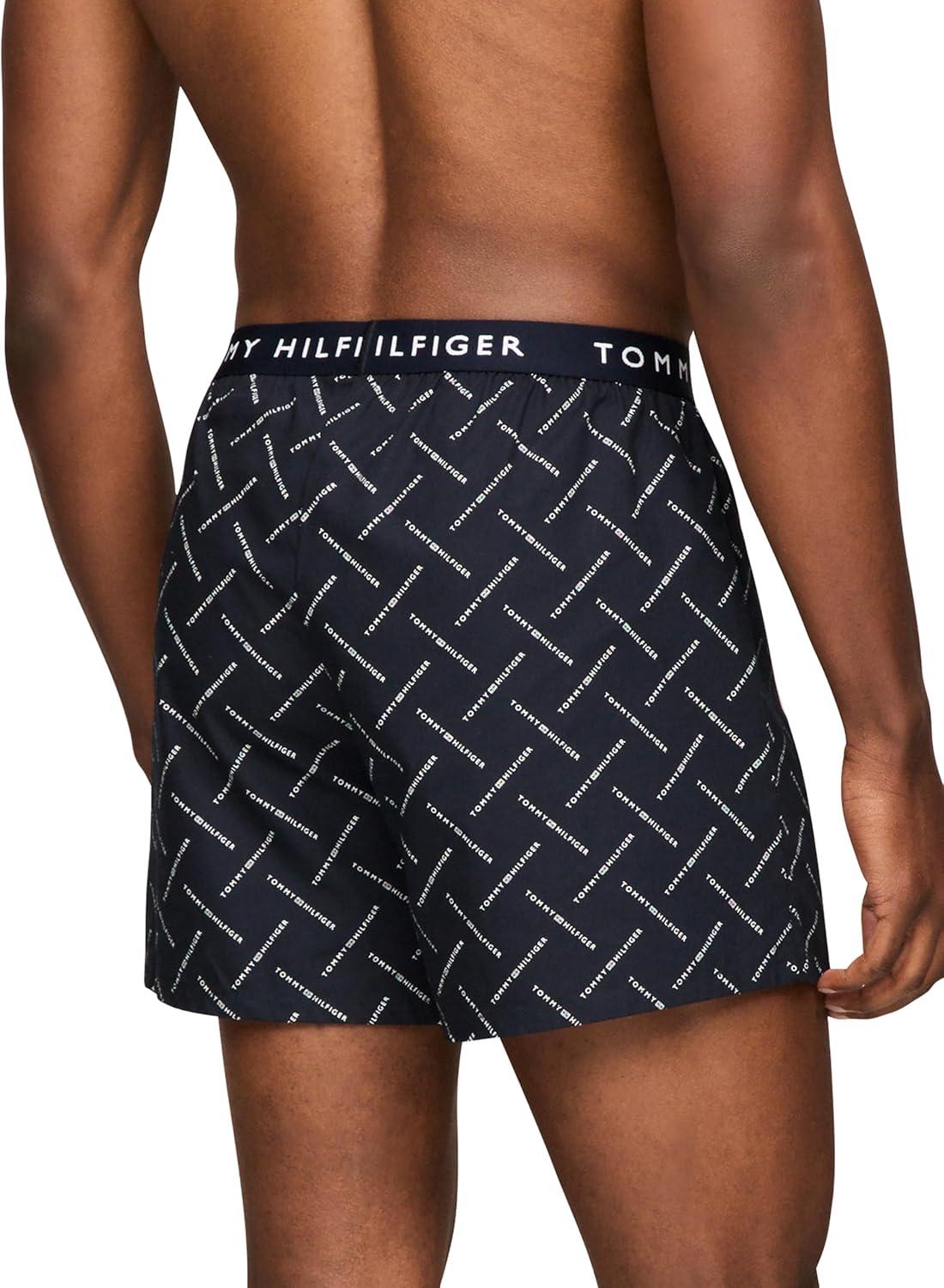 imageTommy Hilfiger mens Cotton Classic 4pack Woven BoxerIced Orange Plaid Desert Sky Logo Print Iced Orange Stripe Cool Dip Logo Print