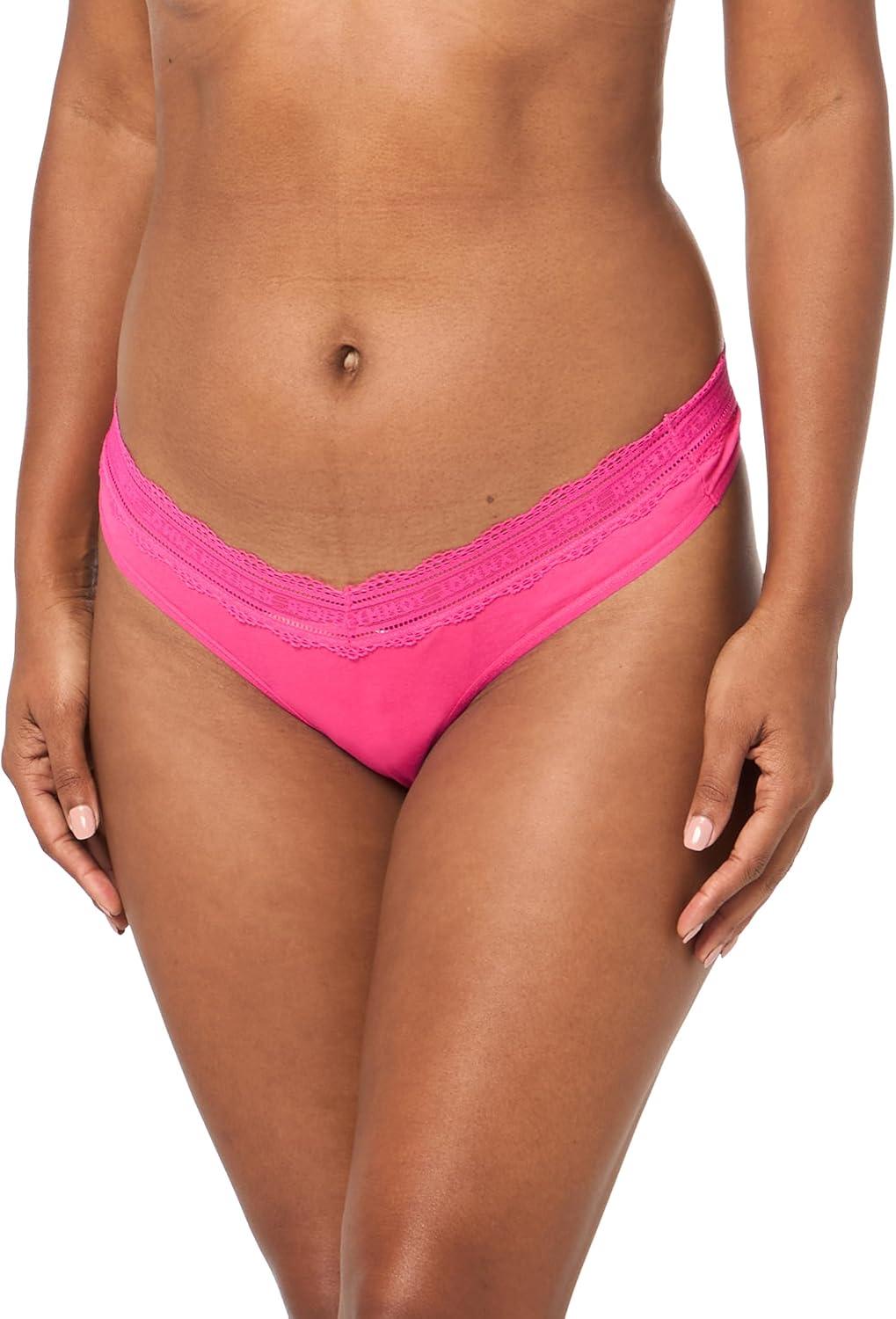 imageTommy Hilfiger womens 3pk Cotton Logo Lace Trim V ThongFuchsia PurpleBright WhiteClearwater