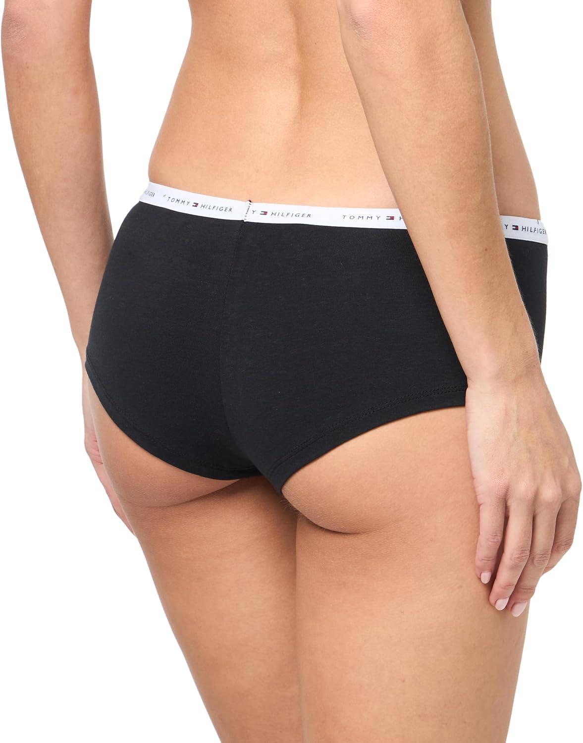 imageTommy Hilfiger womens Classic Cotton Boyshort Panties 5 Pair PackBlackJunebugSnowflake BlitzHeather GreyWhite Woods