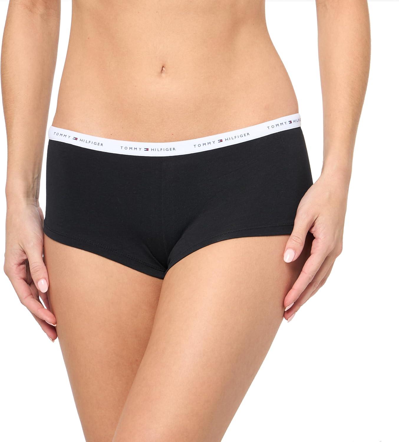 imageTommy Hilfiger womens Classic Cotton Boyshort Panties 5 Pair PackBlackJunebugSnowflake BlitzHeather GreyWhite Woods