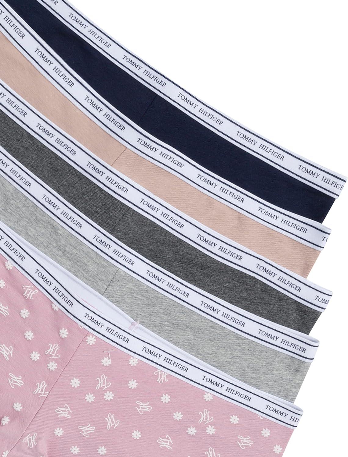 imageTommy Hilfiger womens Classic Cotton Boyshort Underwear With Logo Waistband 5packDainty Th Daisy Dawn PinkHeather GreySky CaptainBalanced BeigeCharcoal Heather Grey