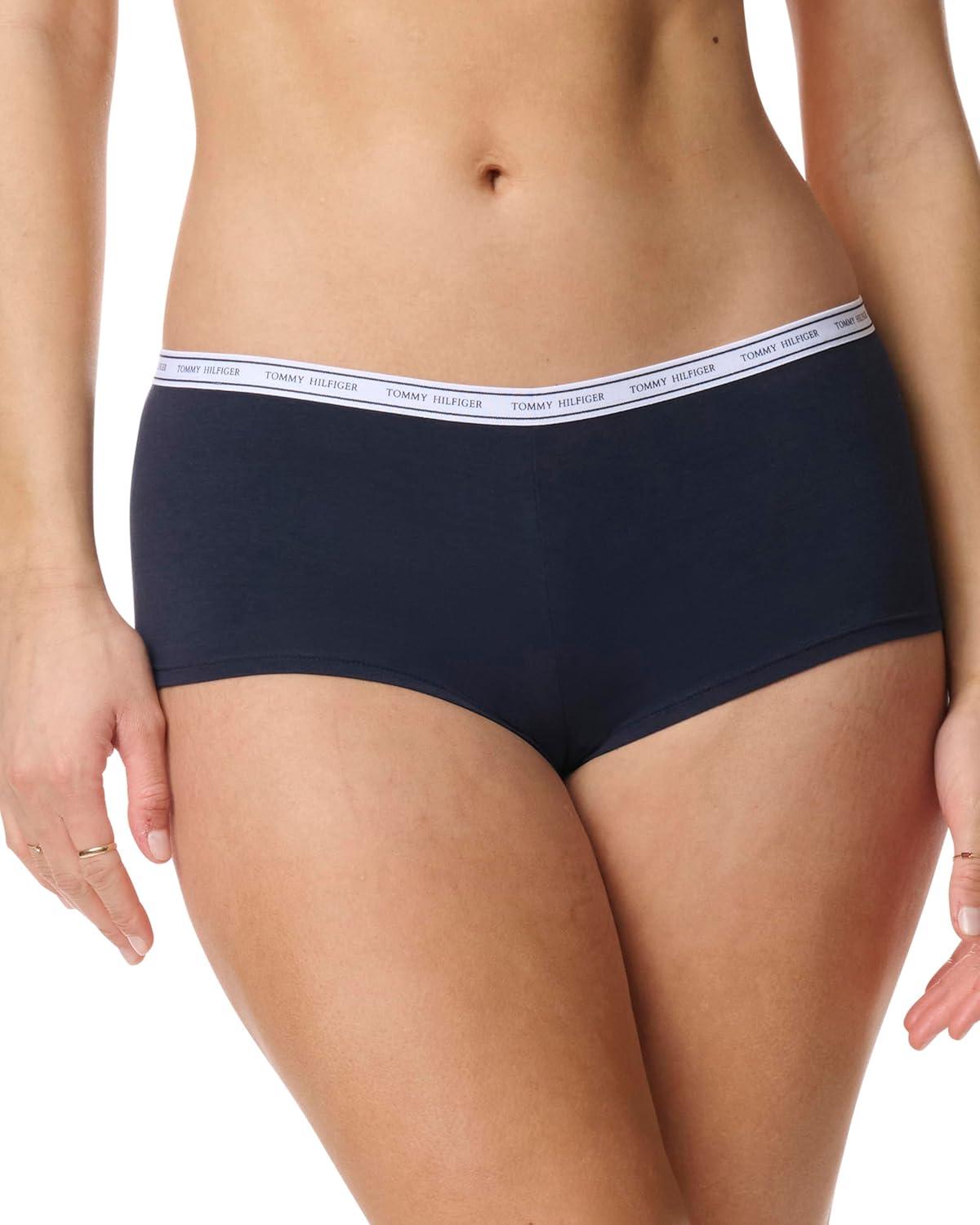 imageTommy Hilfiger womens Classic Cotton Boyshort Underwear With Logo Waistband 5packDainty Th Daisy Dawn PinkHeather GreySky CaptainBalanced BeigeCharcoal Heather Grey