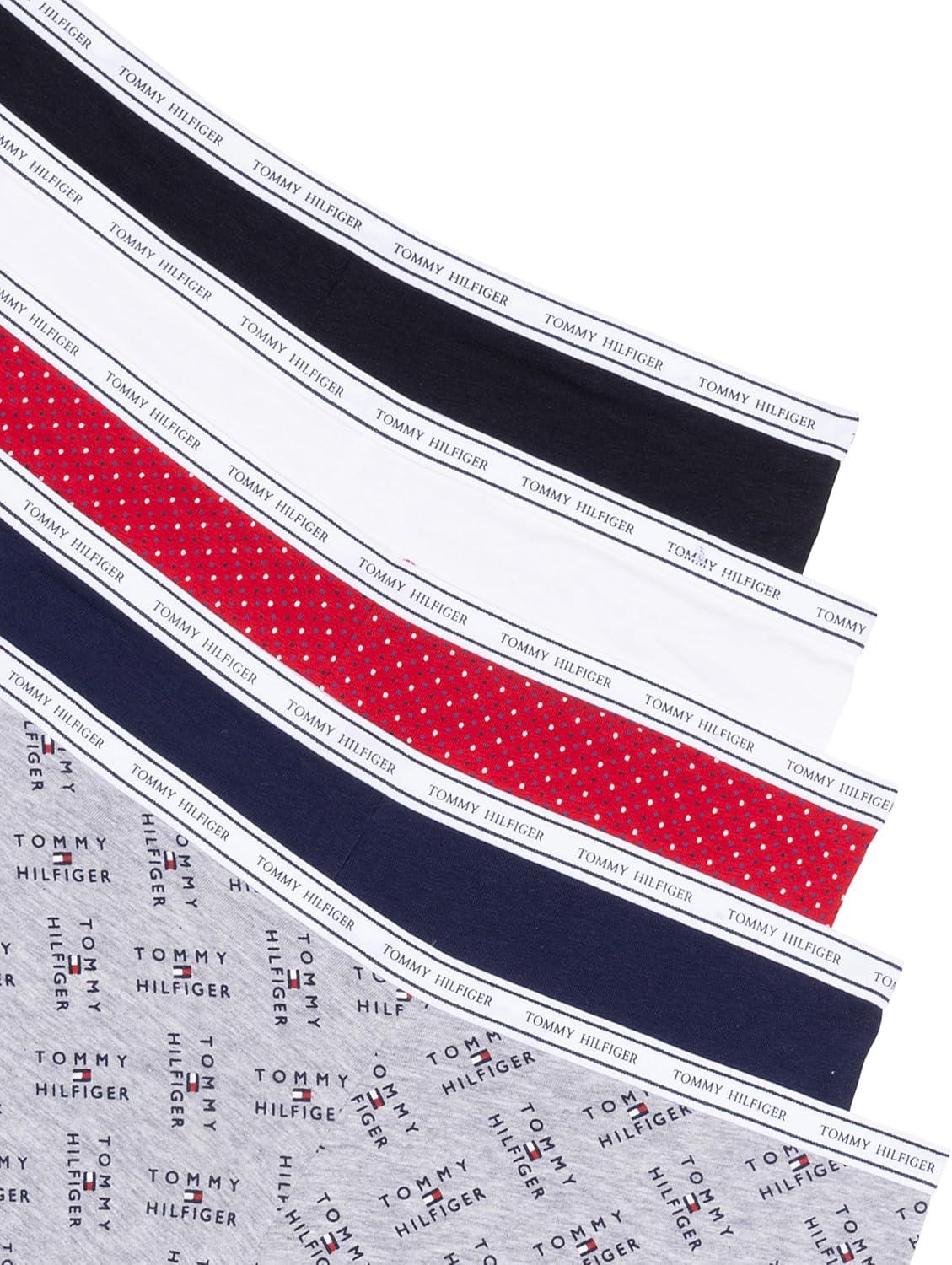 imageTommy Hilfiger womens Classic Cotton Boyshort Underwear With Logo Waistband 5packTh Flag Stack Heather GreyNavy BlazerSuper Mini Dots Apple RedBright WhiteBlack