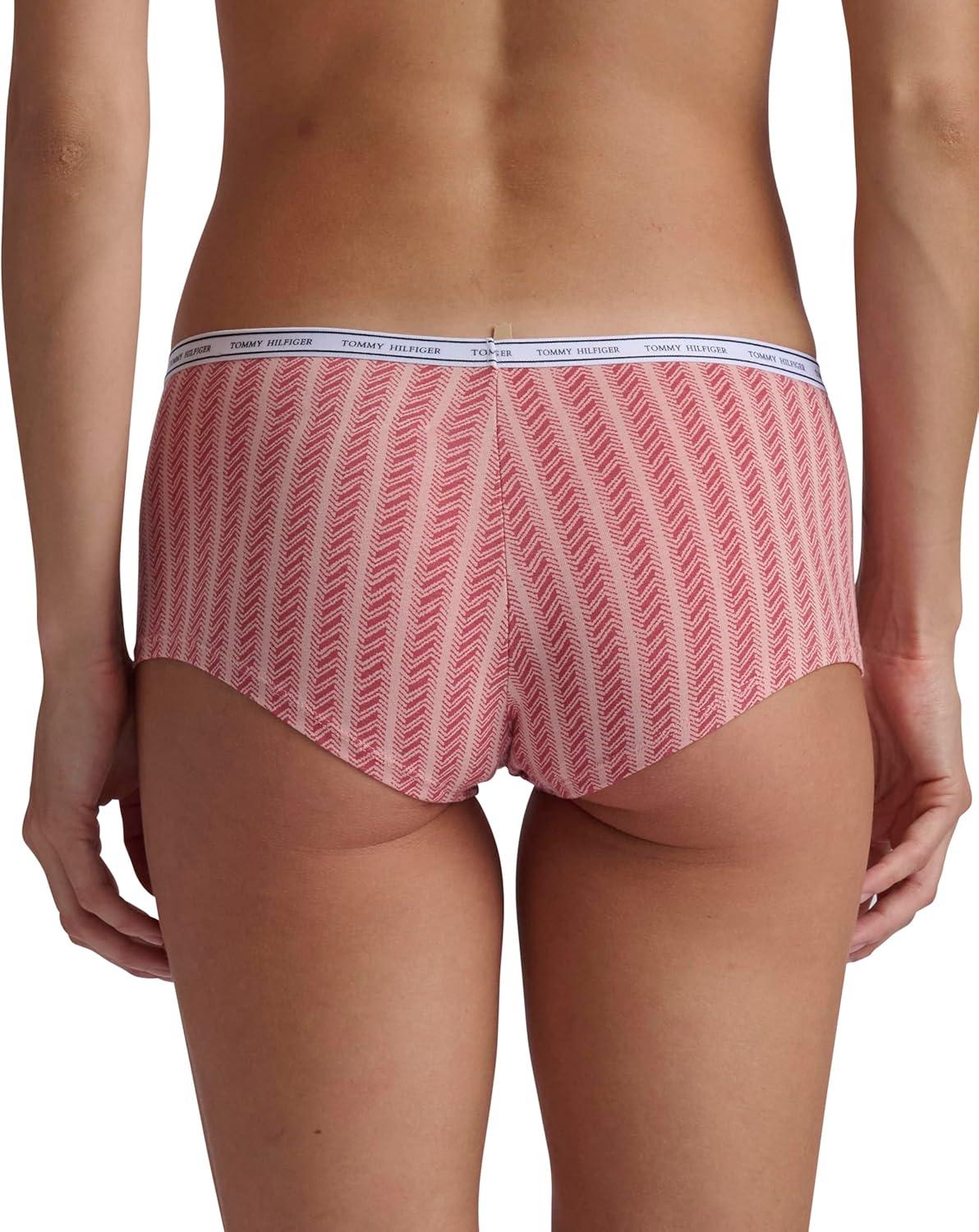 imageTommy Hilfiger womens Classic Cotton Boyshort Underwear With Logo Waistband 5packTh Multi Bridal RoseWindsor WineSky CaptainHeather GreyHerringbone Stripe Bridal Rose
