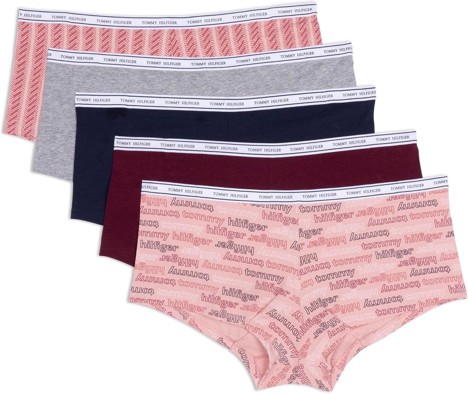 imageTommy Hilfiger womens Classic Cotton Boyshort Underwear With Logo Waistband 5packTh Multi Bridal RoseWindsor WineSky CaptainHeather GreyHerringbone Stripe Bridal Rose