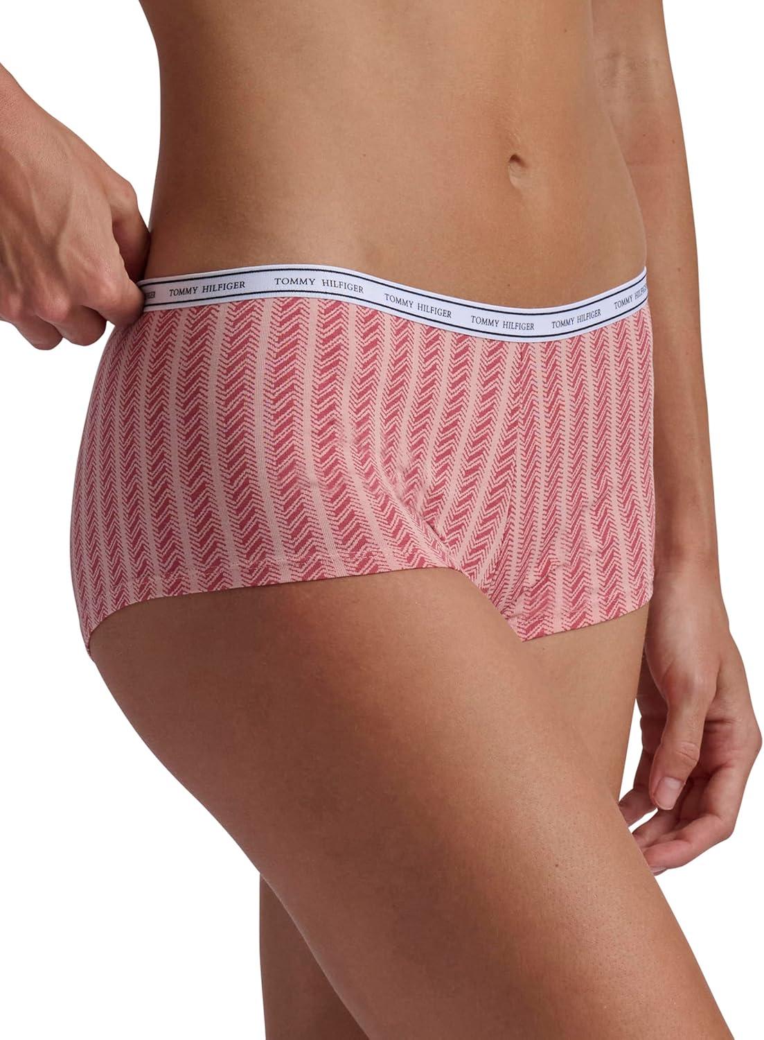imageTommy Hilfiger womens Classic Cotton Boyshort Underwear With Logo Waistband 5packTh Multi Bridal RoseWindsor WineSky CaptainHeather GreyHerringbone Stripe Bridal Rose