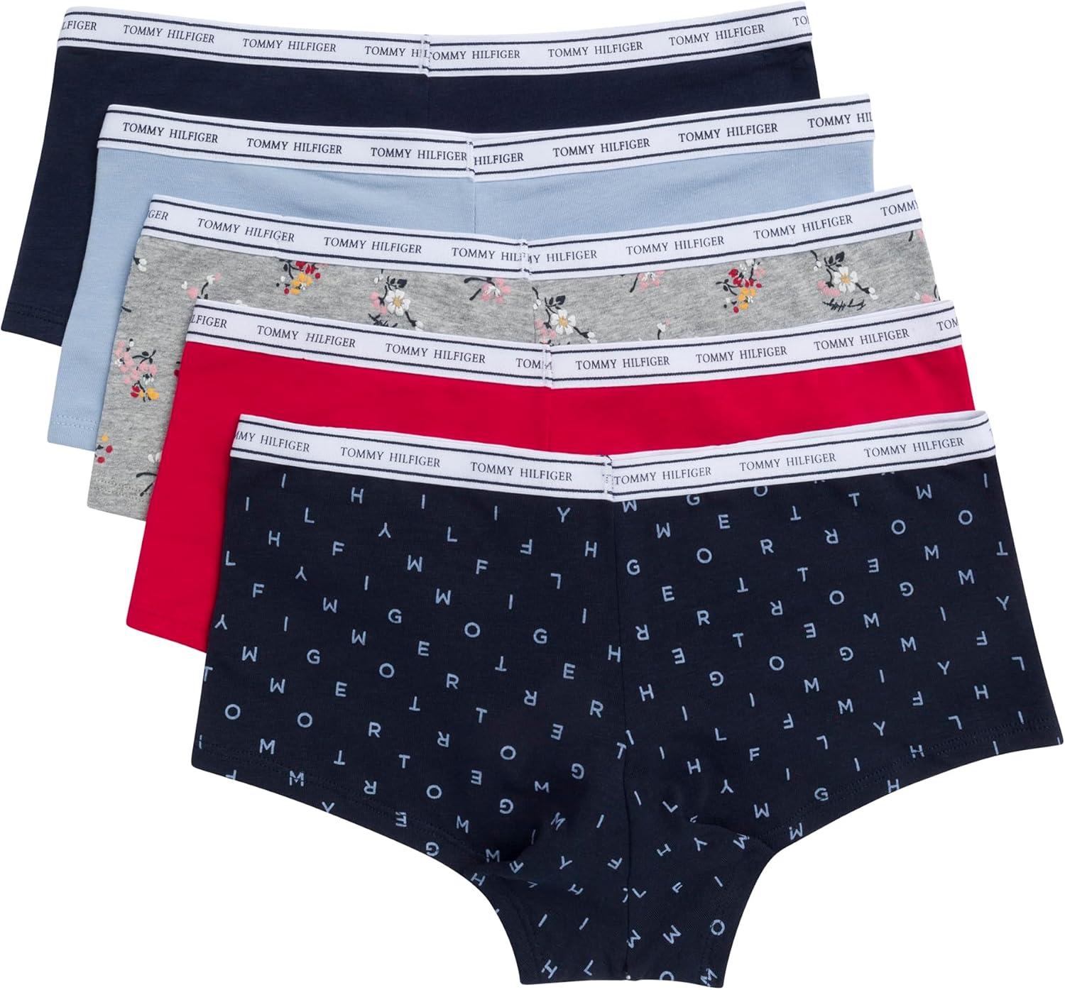 imageTommy Hilfiger womens Classic Cotton Boyshort Underwear With Logo Waistband 5packTh Multi Sky CaptainForever BlueSky CaptainTango RedHeritage Floral Heather Grey