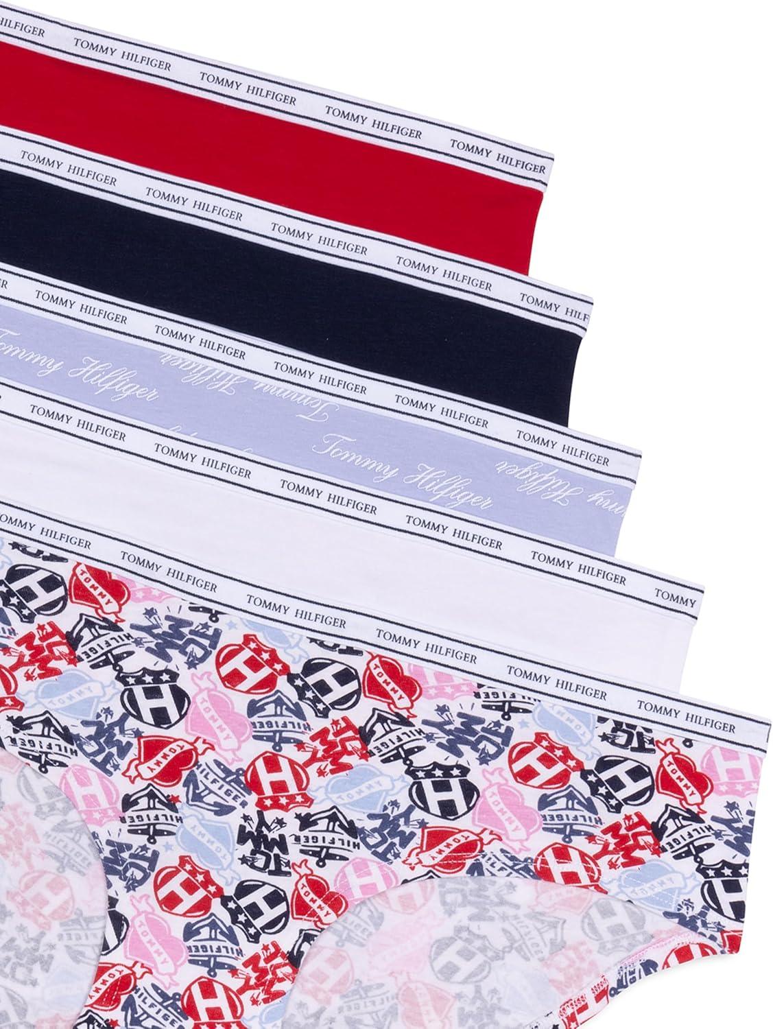 imageTommy Hilfiger womens Classic Cotton Hipster Underwear With Logo Waistband 5packTattoo Elements Bright WhiteBright WhiteBrunerra Blue Th CalligraphyHeather GreyApple Red