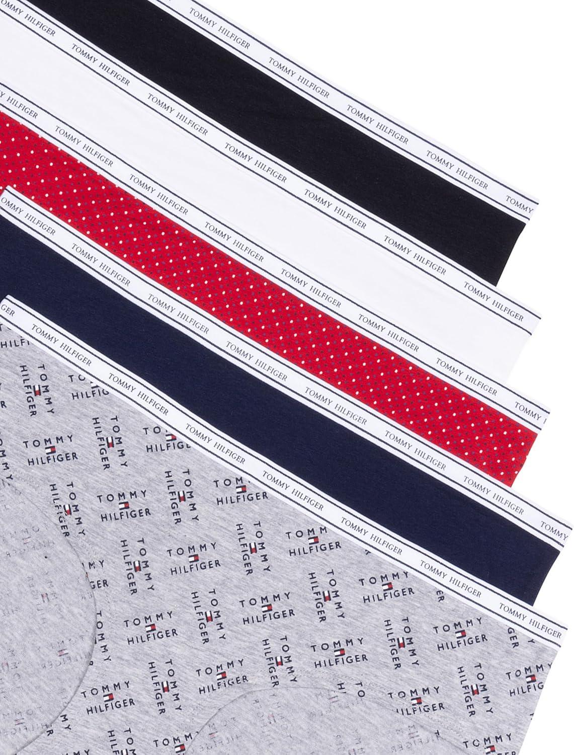 imageTommy Hilfiger womens Classic Cotton Hipster Underwear With Logo Waistband 5packTh Flag Stack Heather GreyNavy BlazerSuper Mini Dots Apple RedBright WhiteBlack