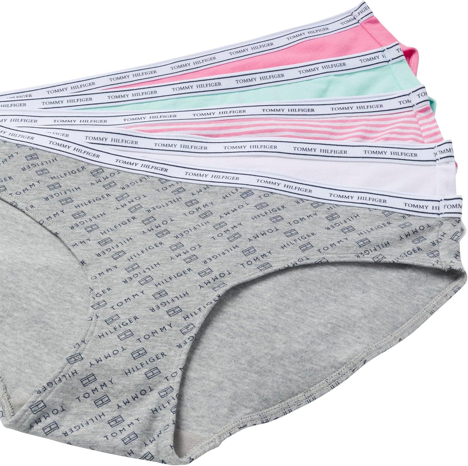 imageTommy Hilfiger womens Classic Cotton Logoband Bikini 5packTh Flag PrintBeach GlassBright WhiteMorning GloryMorning Glory Stripe
