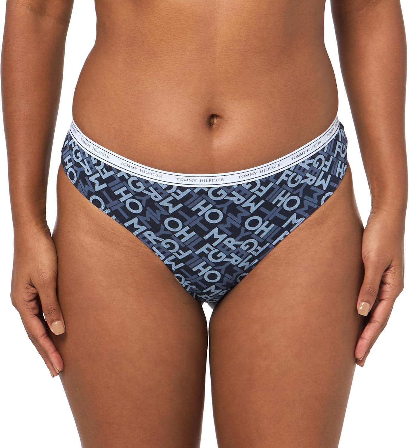 imageTommy Hilfiger womens Classic Cotton Logoband Thong 5 PackFlyaway Floral Blushing Bride Icy PinkIce Grey HeatherLuminous BlueBright WhiteBoxed Name Letters Sky Captain