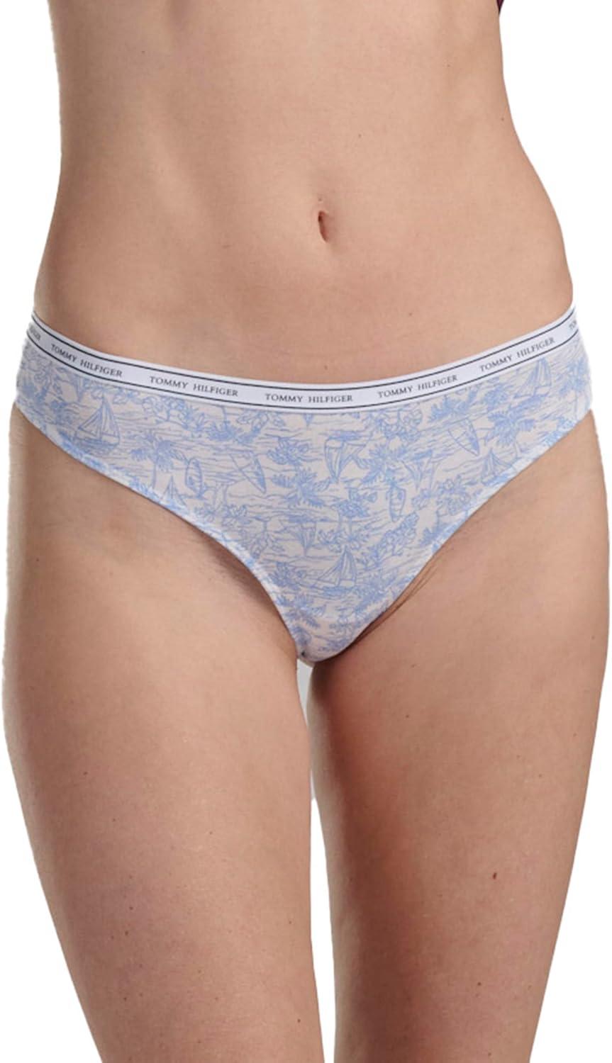 imageTommy Hilfiger womens Classic Cotton Logoband Thong 5 PackHarborBright WhiteDesert FlowerSweet BlueHeather Grey Stripe
