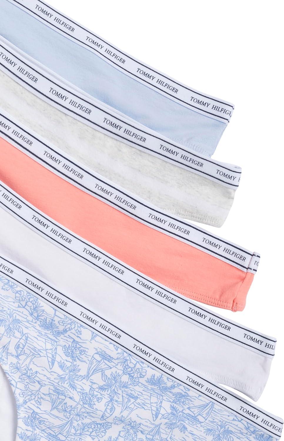 imageTommy Hilfiger womens Classic Cotton Logoband Thong 5 PackHarborBright WhiteDesert FlowerSweet BlueHeather Grey Stripe