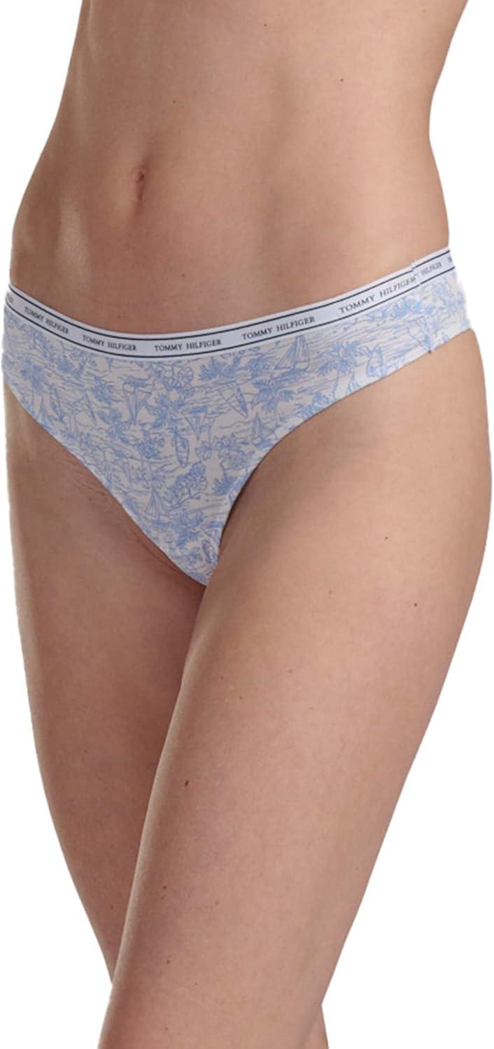 imageTommy Hilfiger womens Classic Cotton Logoband Thong 5 PackHarborBright WhiteDesert FlowerSweet BlueHeather Grey Stripe