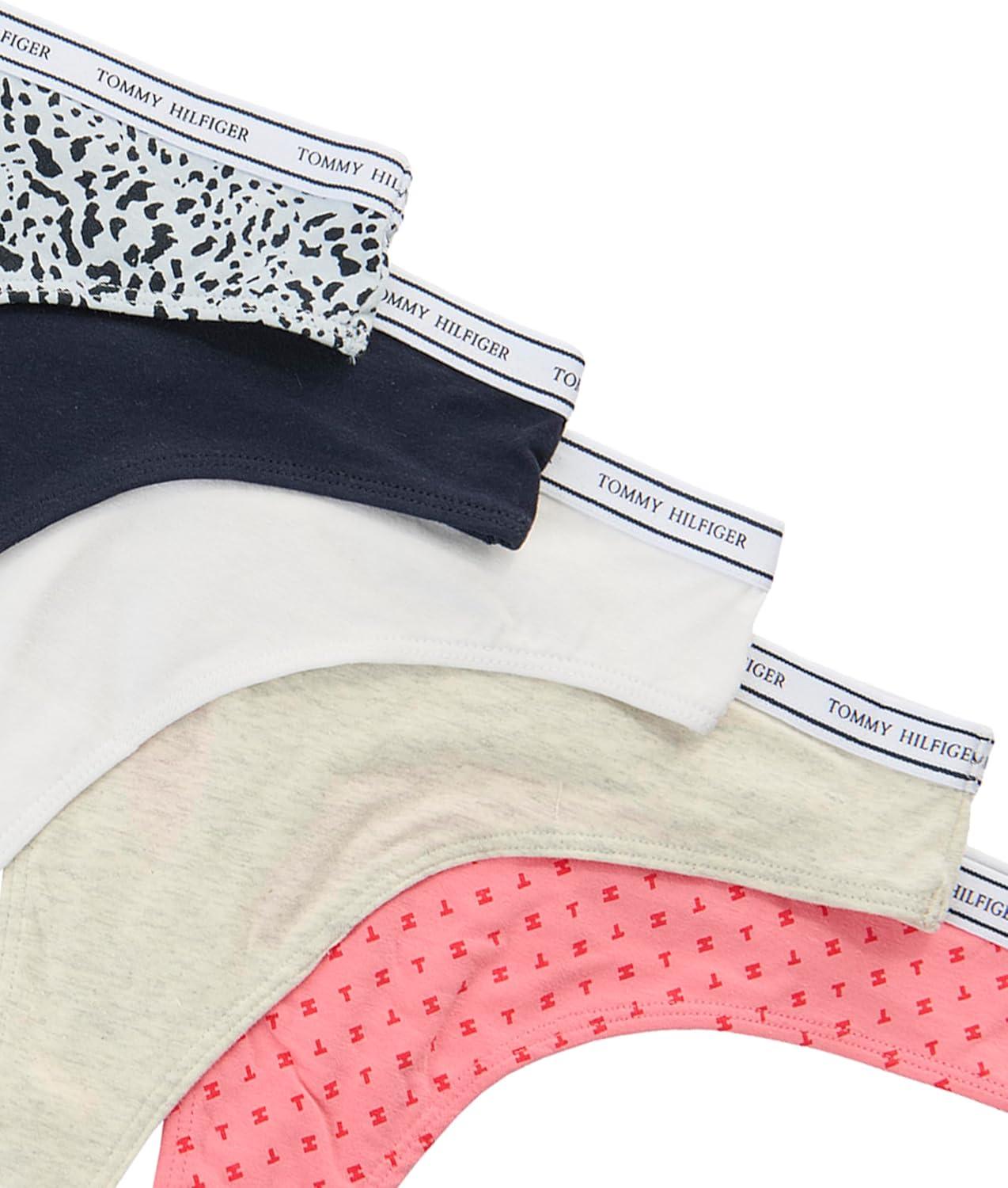 imageTommy Hilfiger womens Classic Cotton Logoband Thong 5 PackTh Animal Allover HeatherSky CaptainBright WhiteIce Grey HeatherOpen Th Allover Strawberry Pink