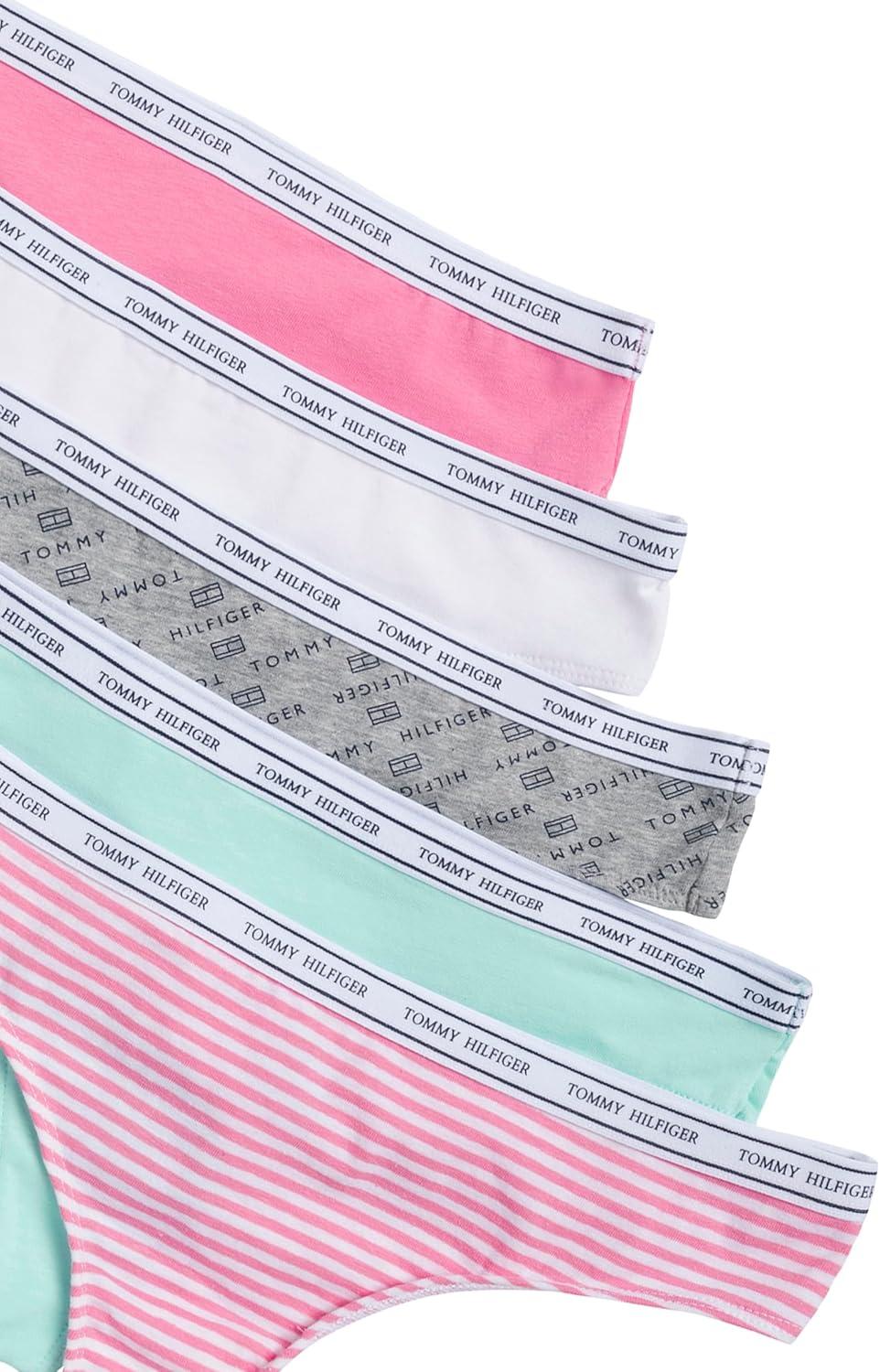 imageTommy Hilfiger womens Classic Cotton Logoband Thong 5 PackTh Flag PrintBeach GlassBright WhiteMorning GloryMorning Glory Stripe