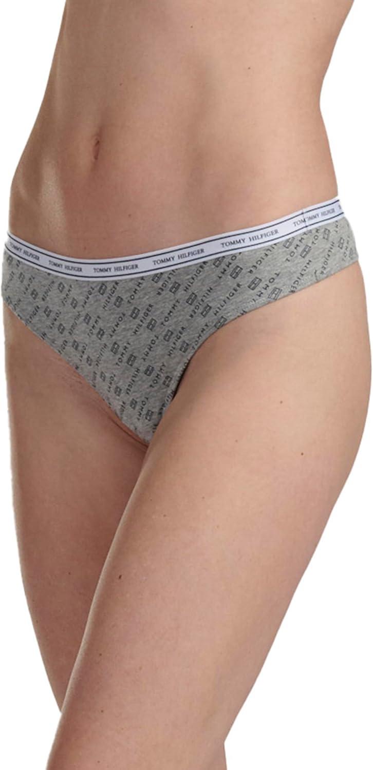 imageTommy Hilfiger womens Classic Cotton Logoband Thong 5 PackTh Flag PrintBeach GlassBright WhiteMorning GloryMorning Glory Stripe