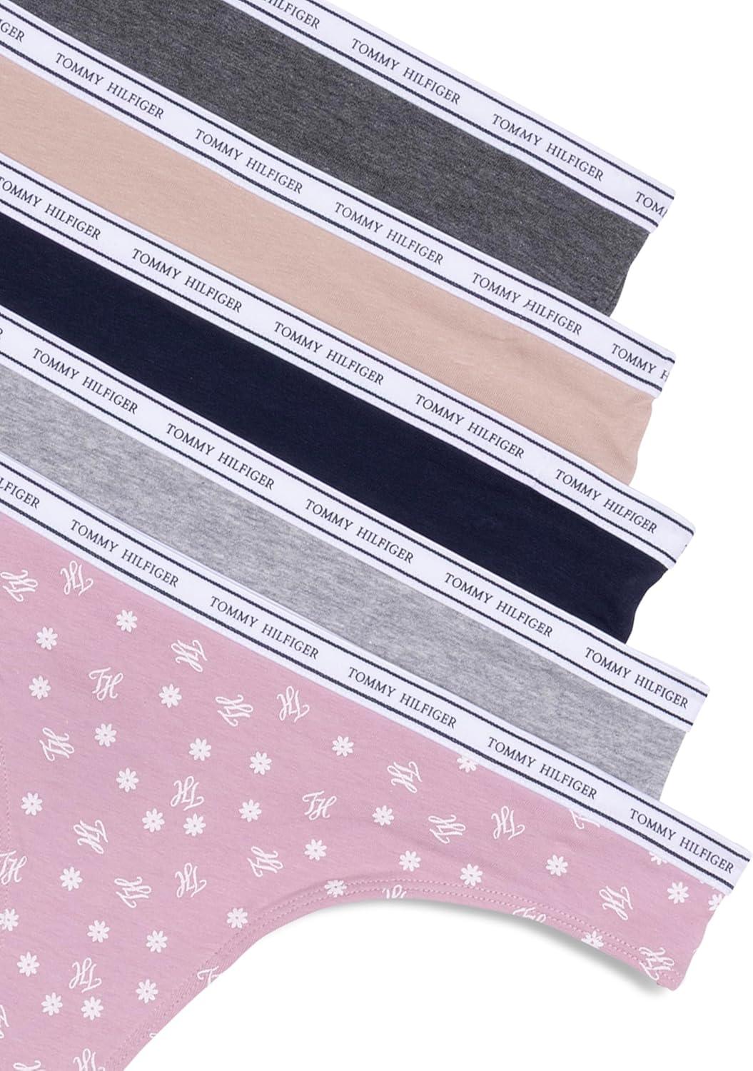 imageTommy Hilfiger womens Classic Cotton Thong Underwear With Logo Waistband 5packDainty Th Daisy Dawn PinkHeather GreySky CaptainBalanced BeigeCharcoal Heather Grey
