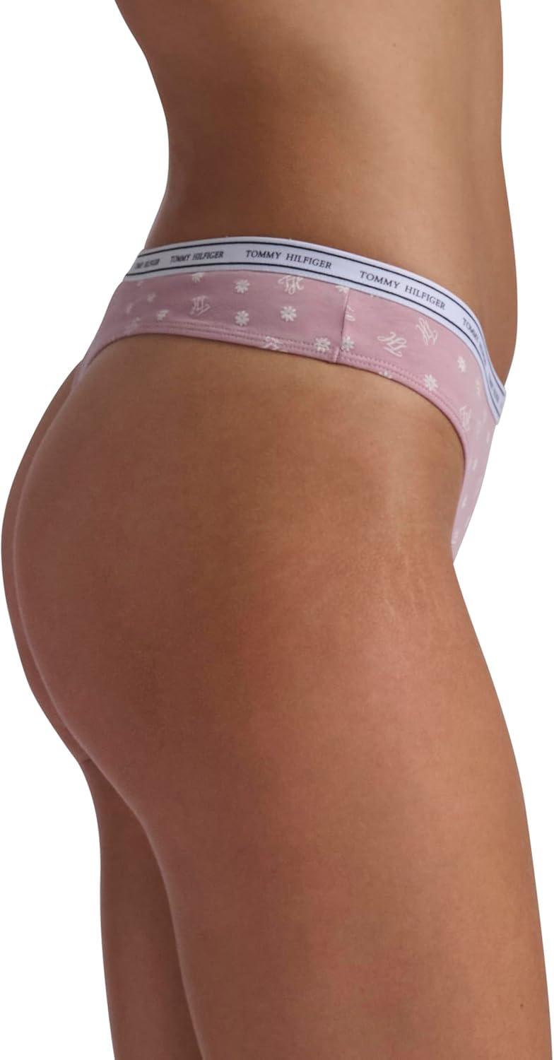 imageTommy Hilfiger womens Classic Cotton Thong Underwear With Logo Waistband 5packDainty Th Daisy Dawn PinkHeather GreySky CaptainBalanced BeigeCharcoal Heather Grey