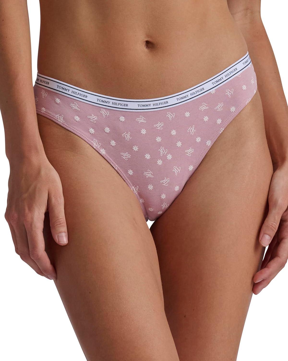 imageTommy Hilfiger womens Classic Cotton Thong Underwear With Logo Waistband 5packDainty Th Daisy Dawn PinkHeather GreySky CaptainBalanced BeigeCharcoal Heather Grey