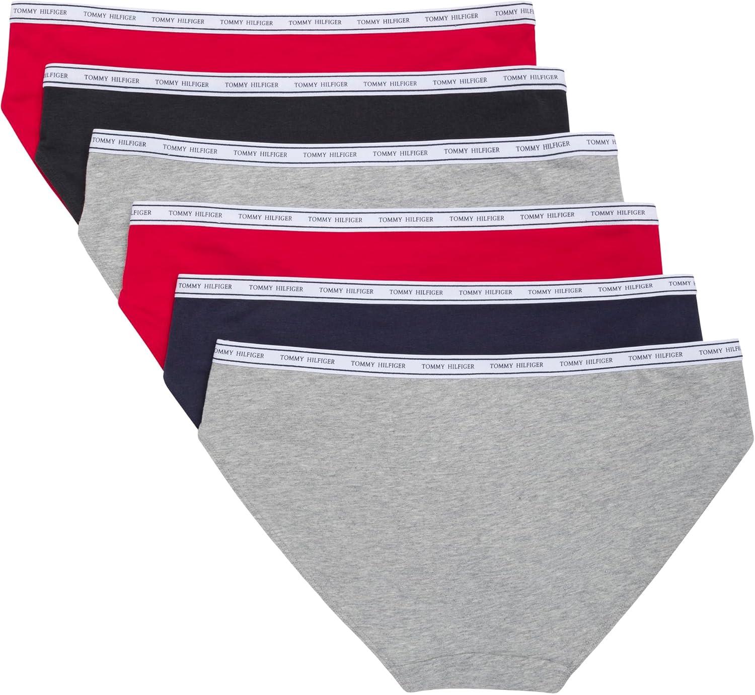 imageTommy Hilfiger womens Cotton Bikini Panty 6 PackHeather GreyNavy Red Black