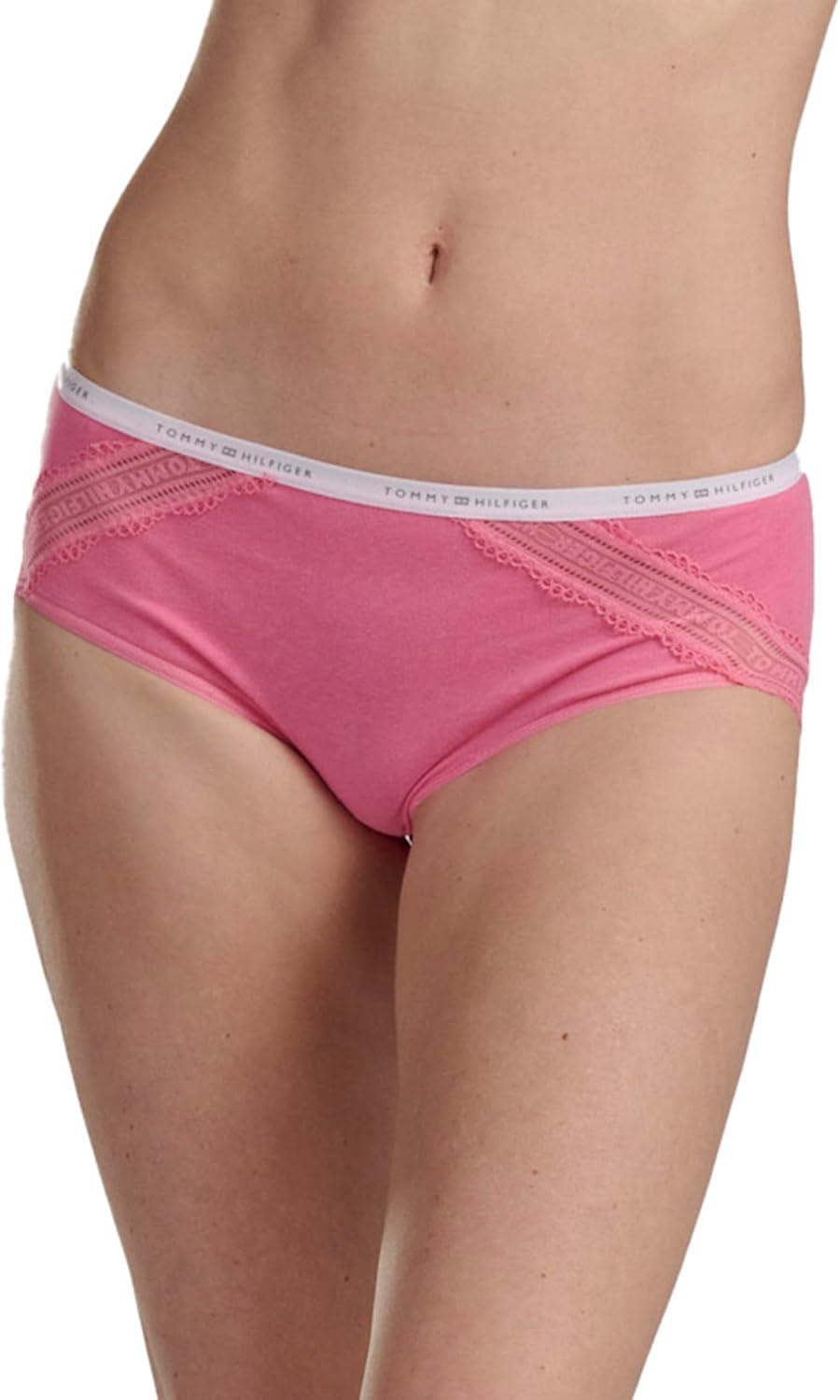 imageTommy Hilfiger womens Cotton Logo Waistband Lace Trim Hipster 3packMorning GloryHeather GreySky Captain