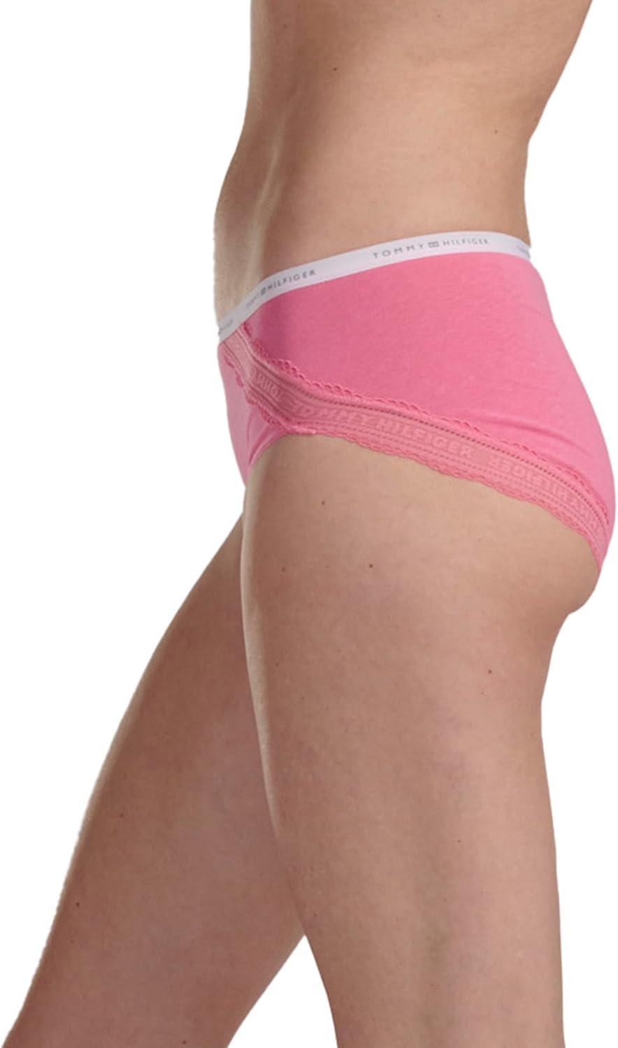 imageTommy Hilfiger womens Cotton Logo Waistband Lace Trim Hipster 3packMorning GloryHeather GreySky Captain