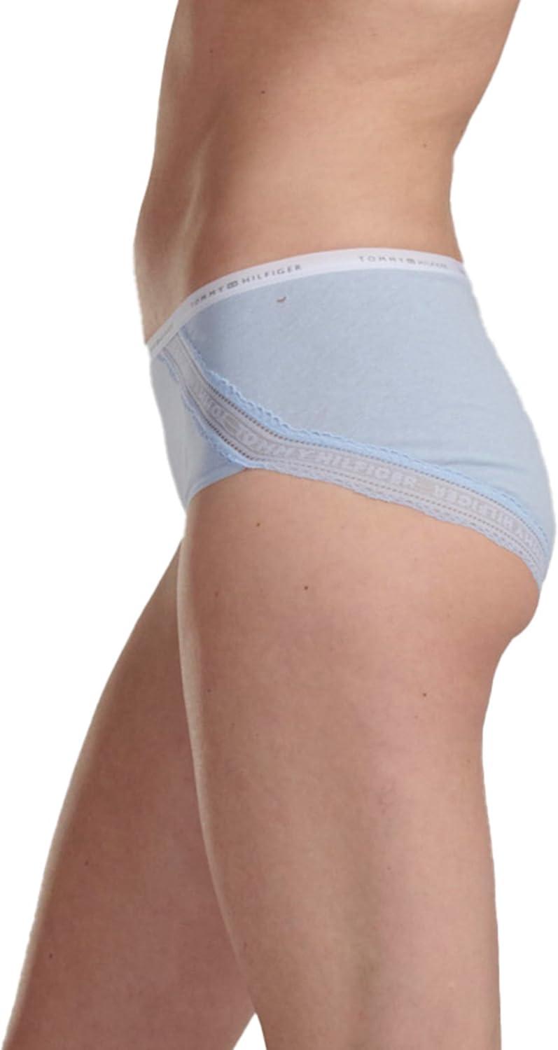 imageTommy Hilfiger womens Cotton Logo Waistband Lace Trim Hipster 3packSweet BlueBright WhiteHeather Grey