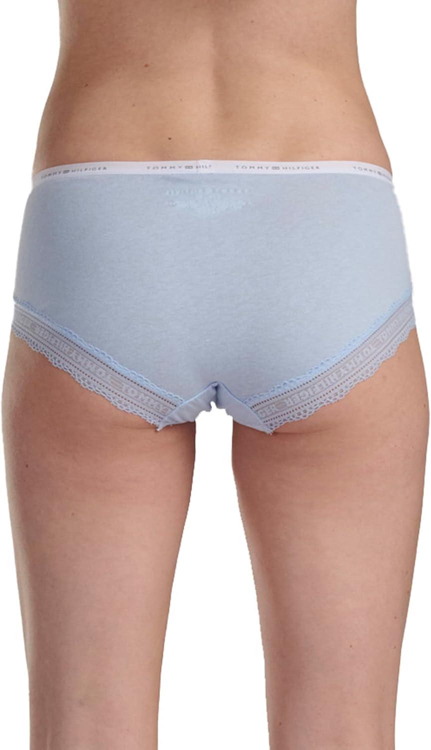 imageTommy Hilfiger womens Cotton Logo Waistband Lace Trim Hipster 3packSweet BlueBright WhiteHeather Grey