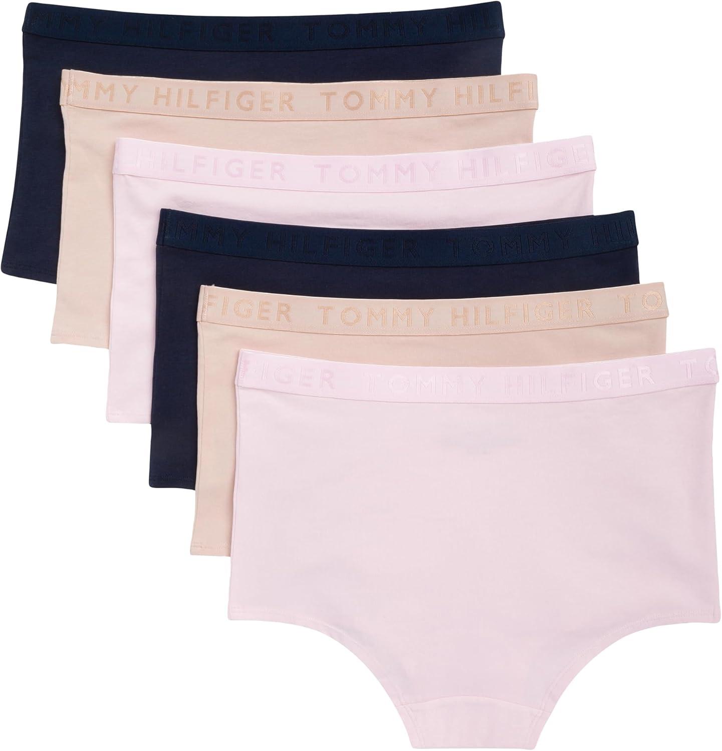 imageTommy Hilfiger womens Logo Waistband Cotton Boyshort 6 PackPinkBeigeNavy