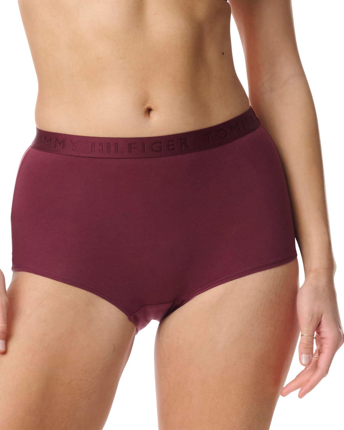 imageTommy Hilfiger womens Logo Waistband Cotton Boyshort 6 PackWindsor WineBalanced BeigeBlack