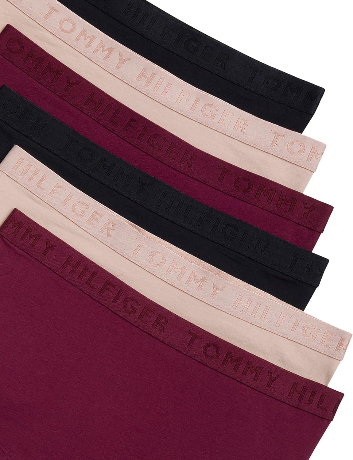 imageTommy Hilfiger womens Logo Waistband Cotton Boyshort 6 PackWindsor WineBalanced BeigeBlack