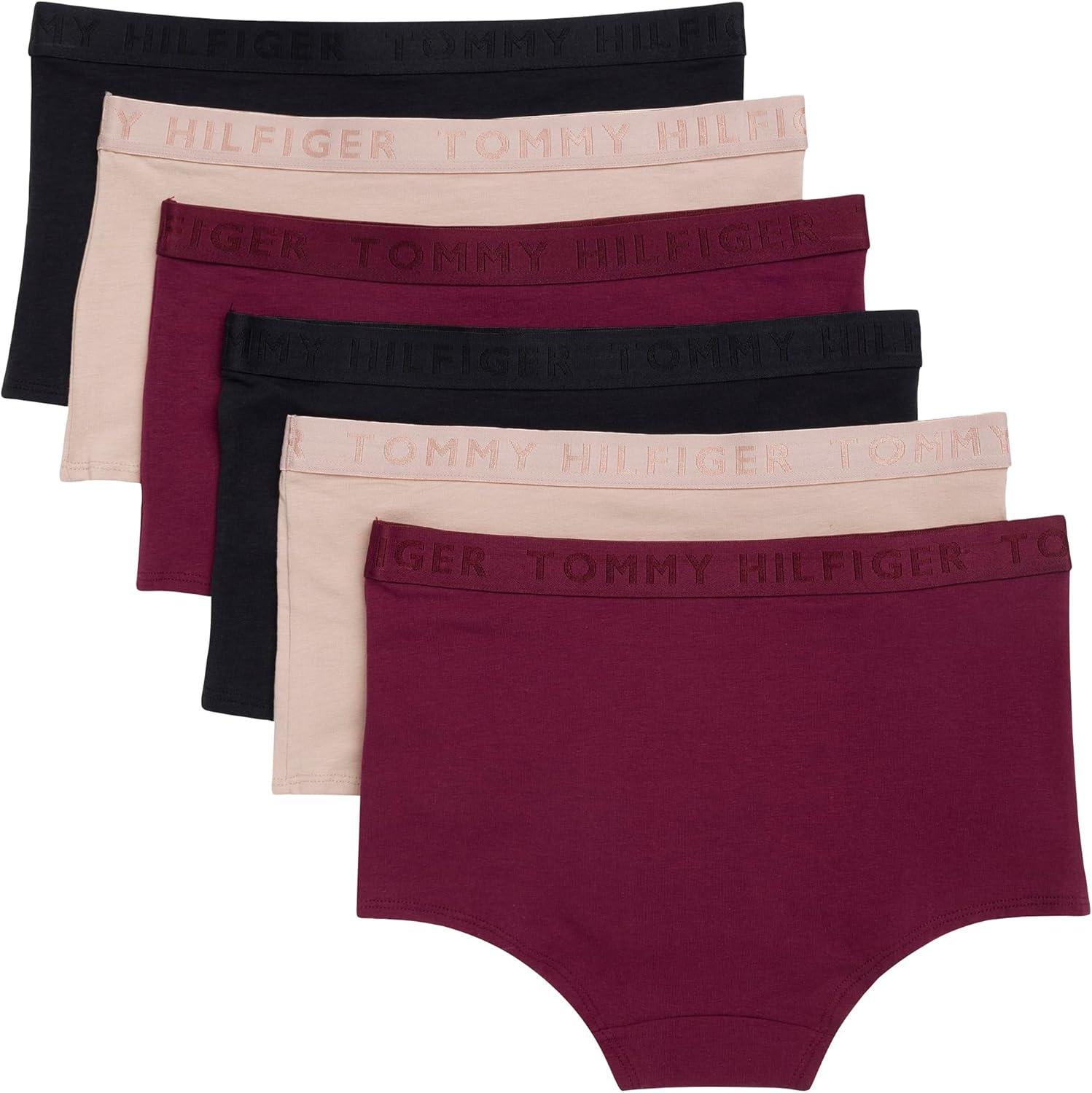 imageTommy Hilfiger womens Logo Waistband Cotton Boyshort 6 PackWindsor WineBalanced BeigeBlack