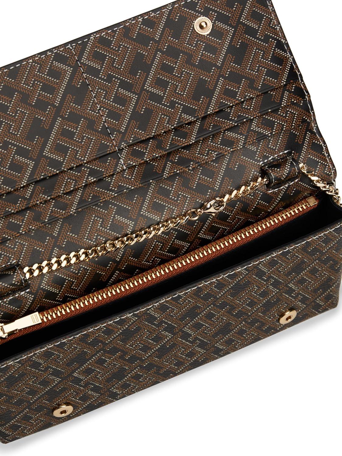 imageTommy Hilfiger womens Monogram Clutch With Removable ChainBlack Tan Mix