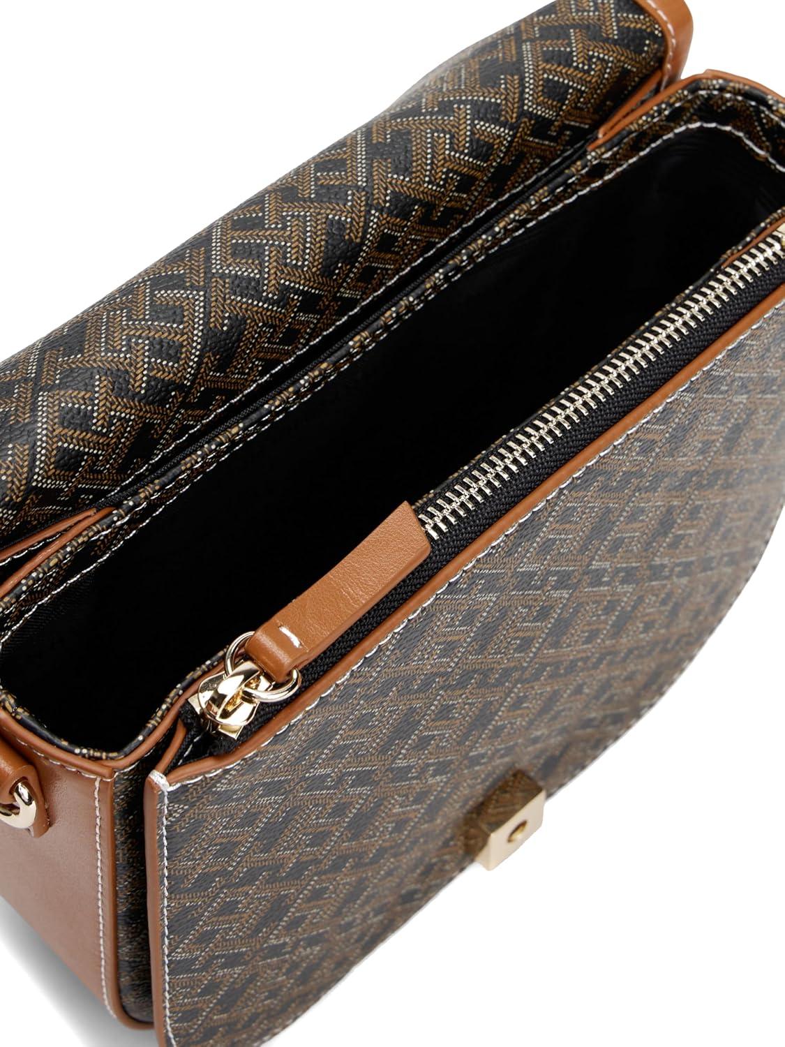 imageTommy Hilfiger womens Monogram Leather Saddle Crossbody Bag With Adjustable Crossbody StrapBlack