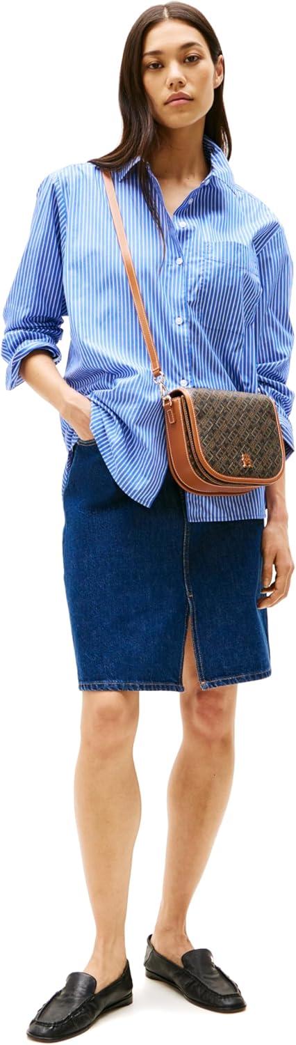 imageTommy Hilfiger womens Monogram Leather Saddle Crossbody Bag With Adjustable Crossbody StrapBlack