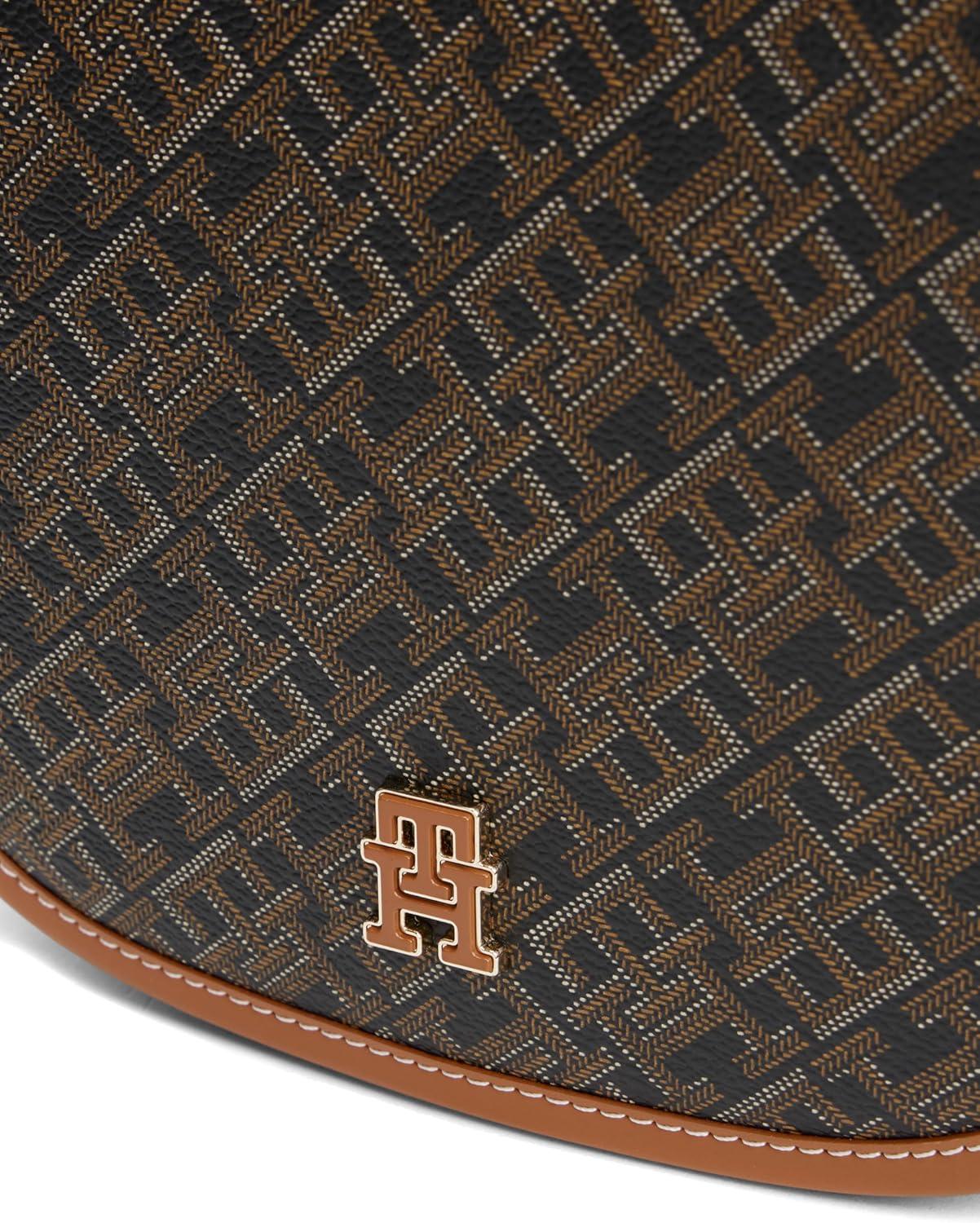 imageTommy Hilfiger womens Monogram Leather Saddle Crossbody Bag With Adjustable Crossbody StrapBlack