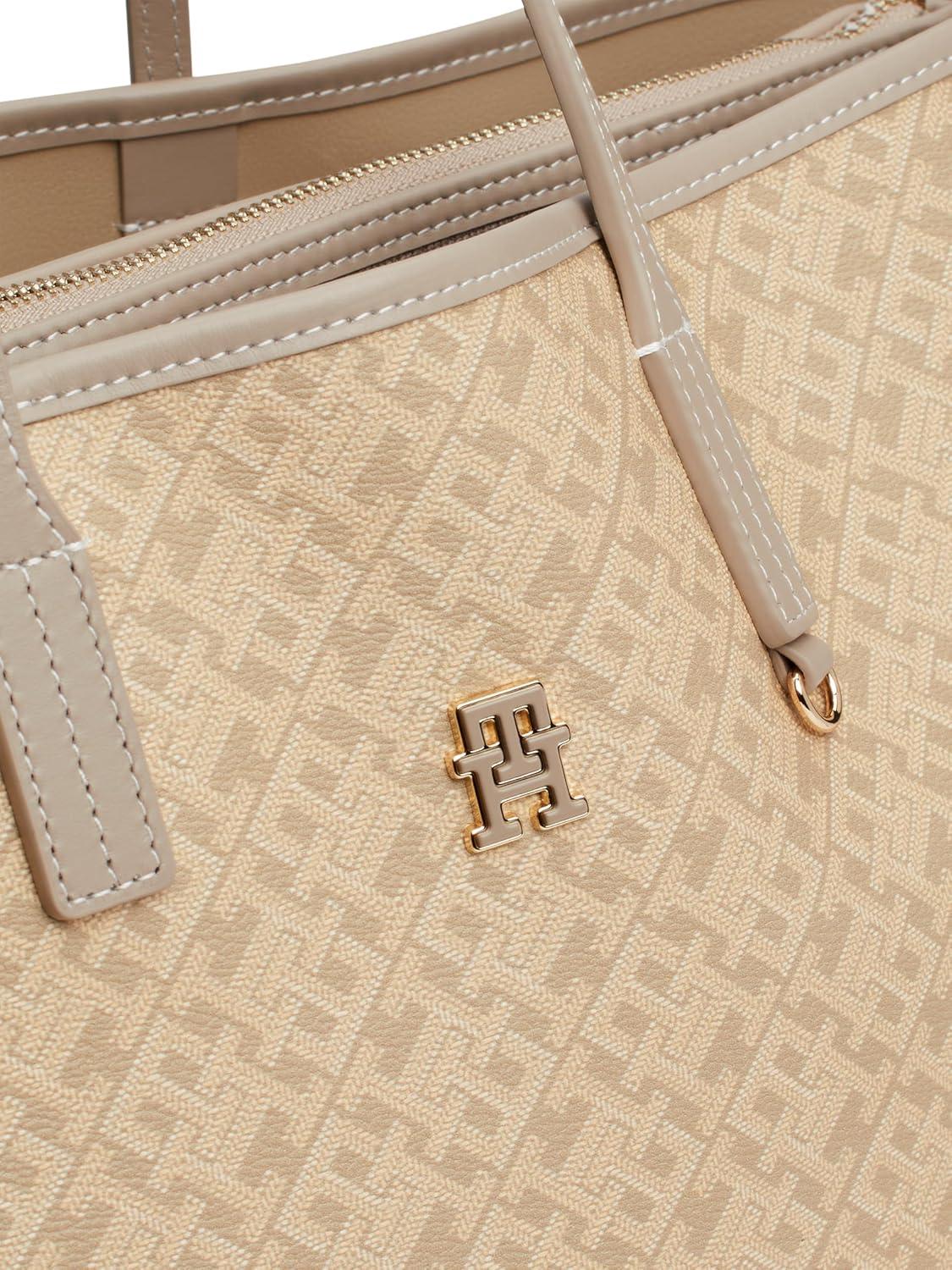 imageTommy Hilfiger womens Monogram Leather Tote With Zipper PocketBeige