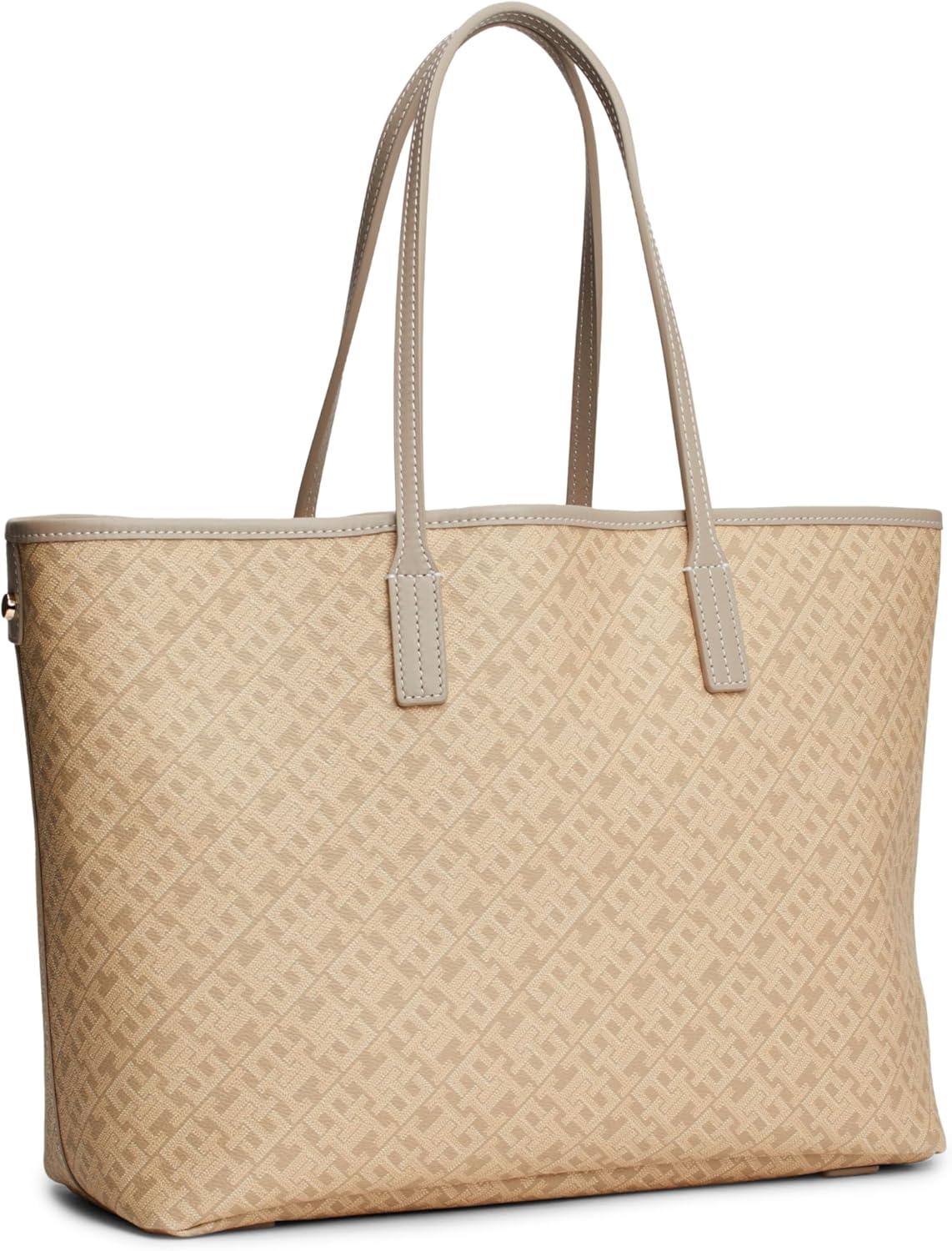 imageTommy Hilfiger womens Monogram Leather Tote With Zipper PocketBeige