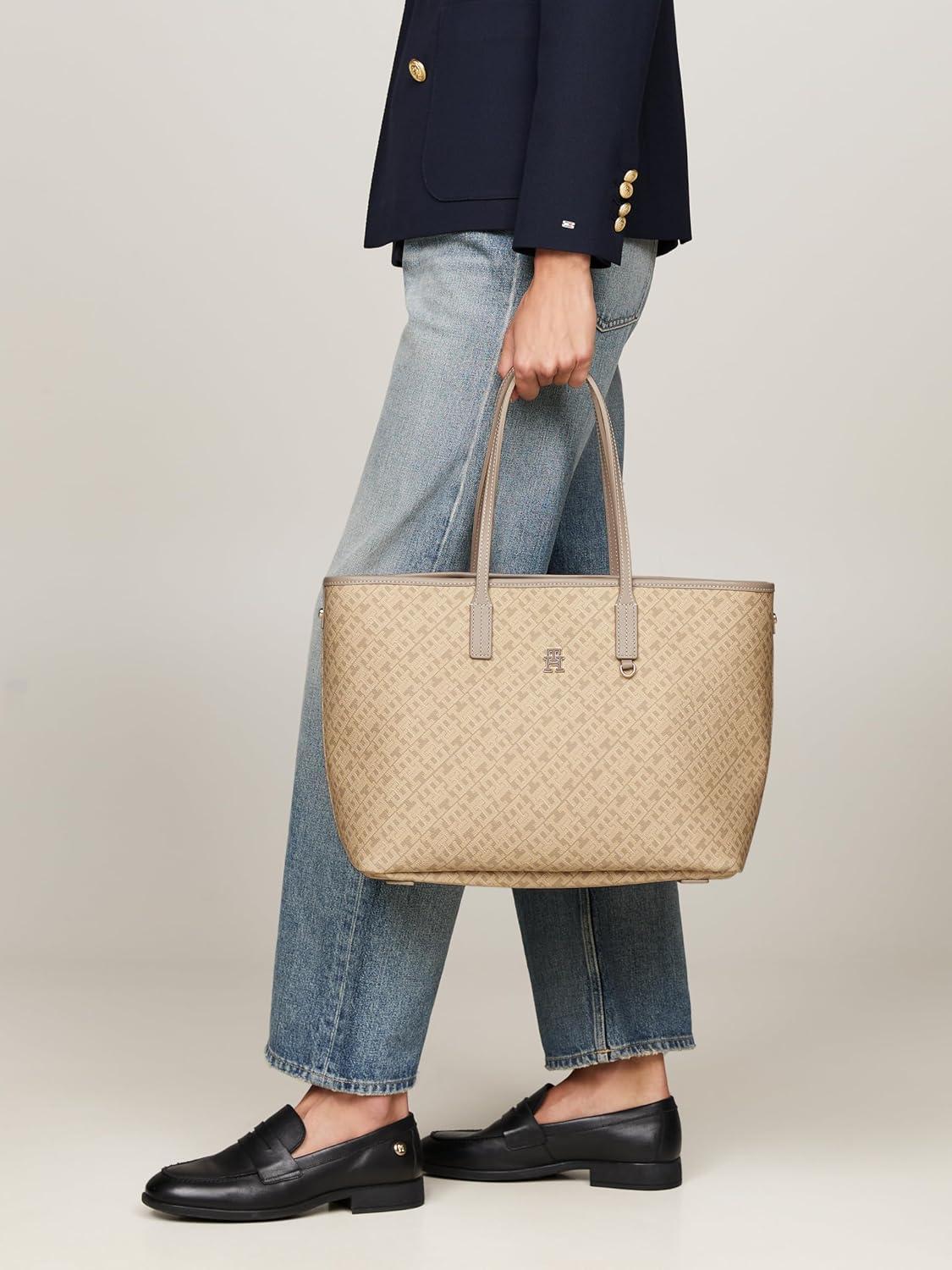 imageTommy Hilfiger womens Monogram Leather Tote With Zipper PocketBeige