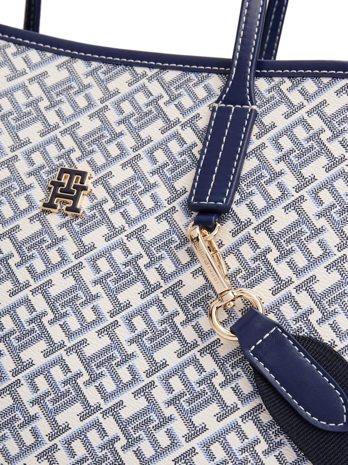 imageTommy Hilfiger womens Monogram Leather Tote With Zipper PocketLight Space Blue
