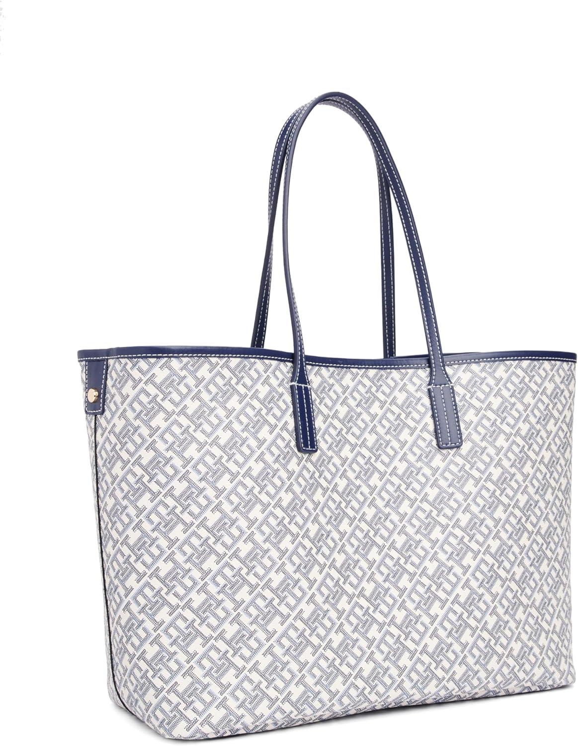 imageTommy Hilfiger womens Monogram Leather Tote With Zipper PocketLight Space Blue