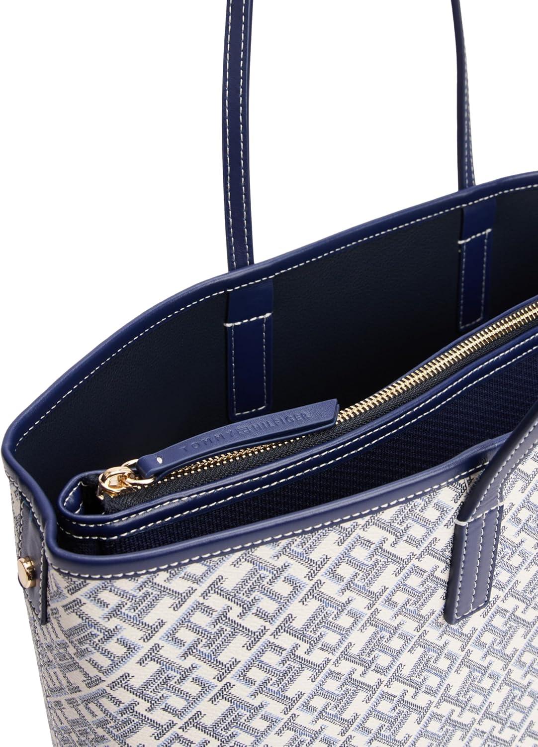 imageTommy Hilfiger womens Monogram Leather Tote With Zipper PocketLight Space Blue
