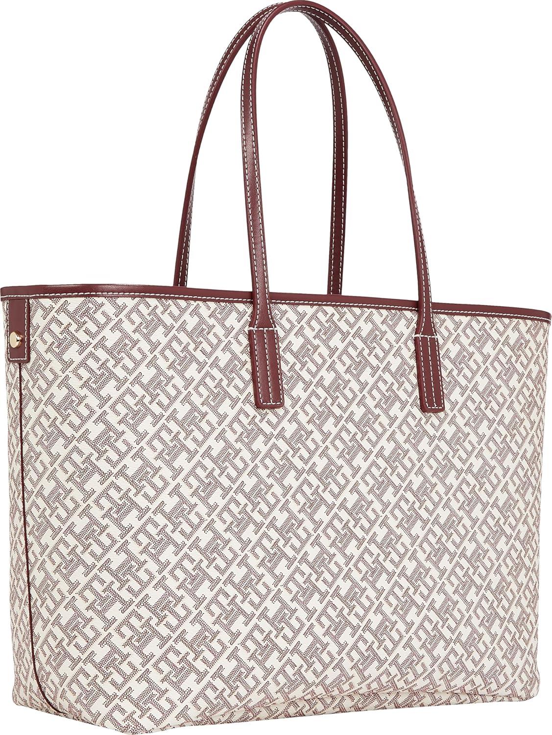 imageTommy Hilfiger womens Monogram Leather Tote With Zipper PocketOxblood