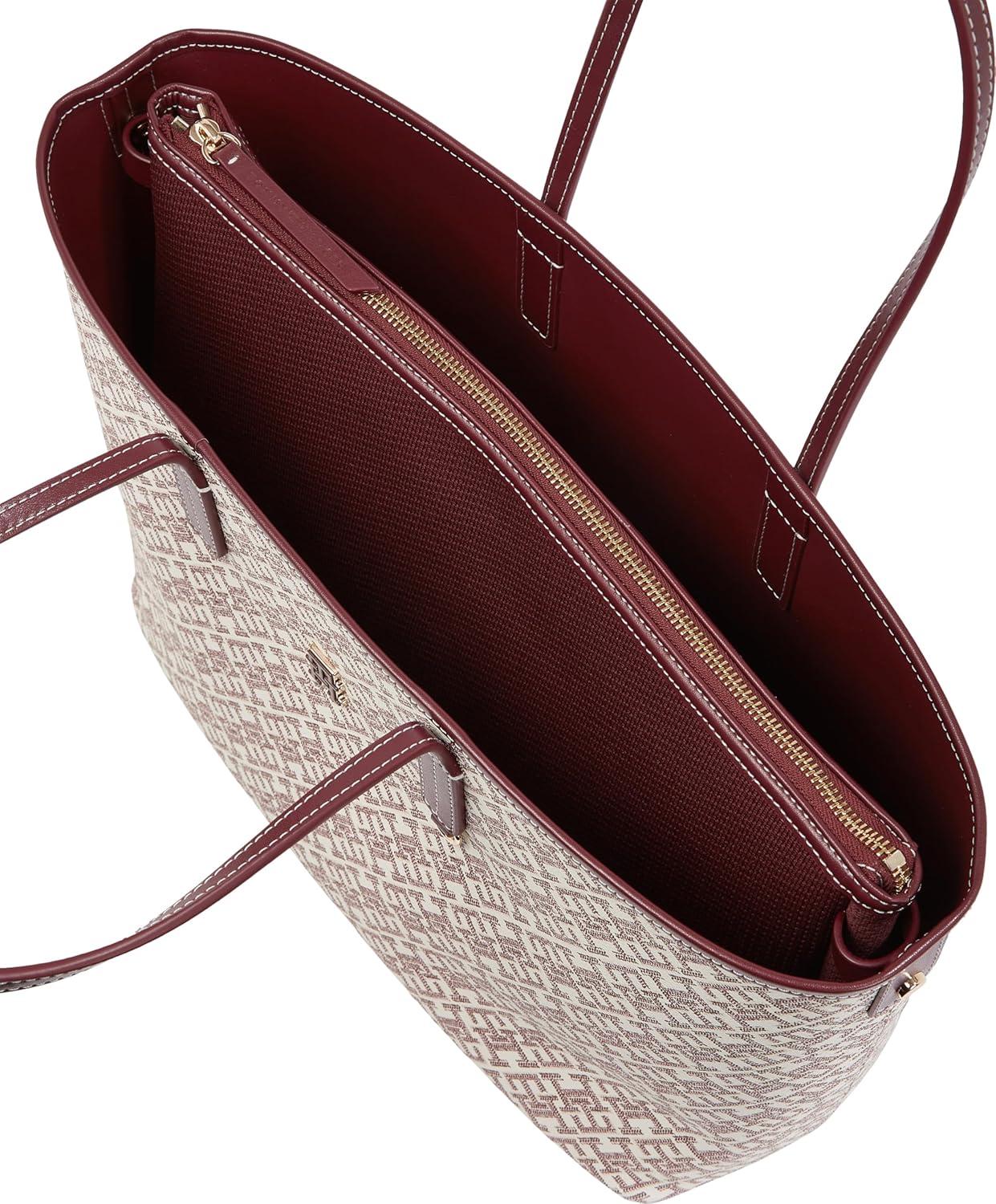 imageTommy Hilfiger womens Monogram Leather Tote With Zipper PocketOxblood