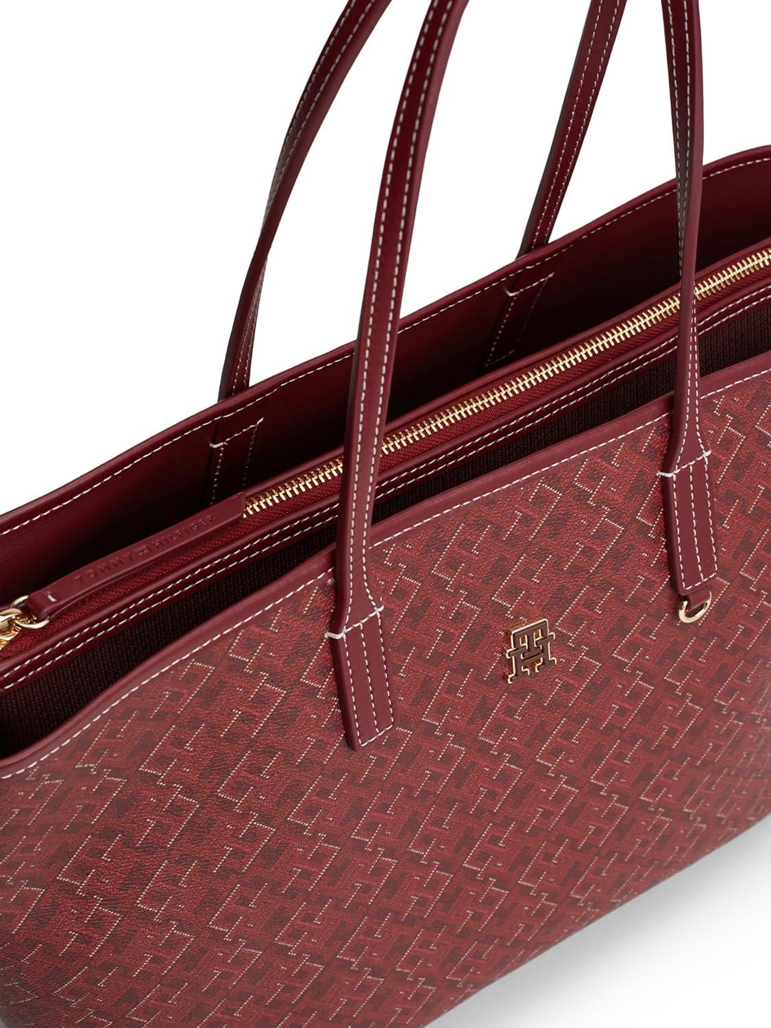 imageTommy Hilfiger womens Monogram Leather Tote With Zipper PocketRouge