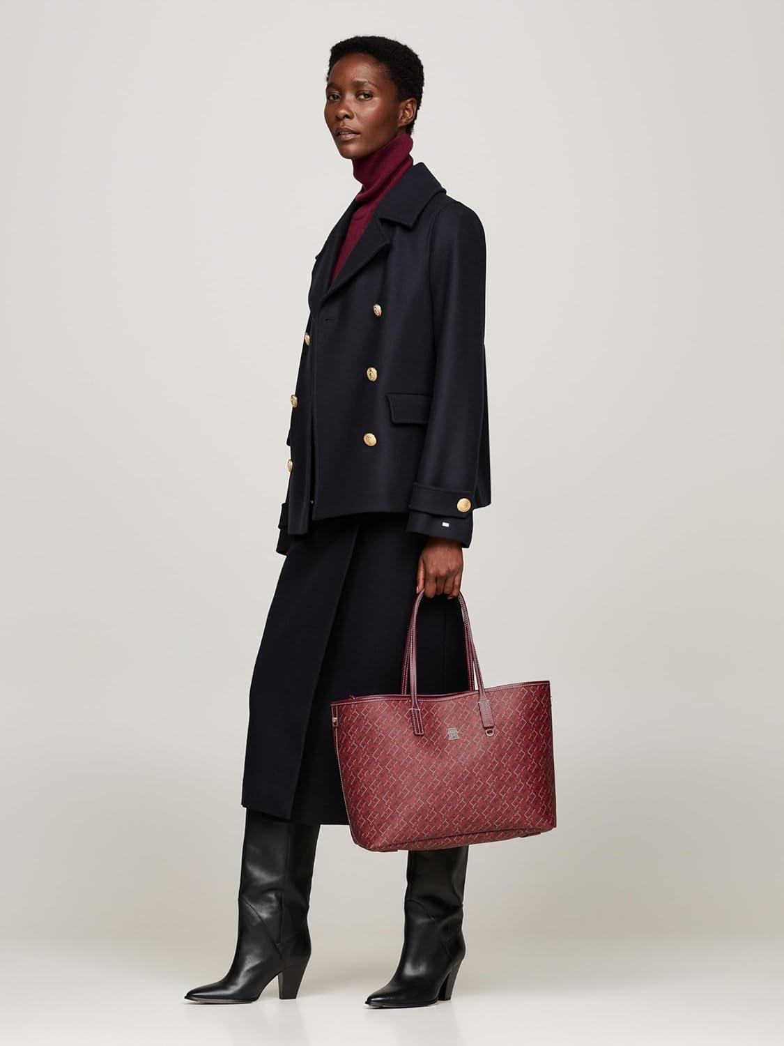 imageTommy Hilfiger womens Monogram Leather Tote With Zipper PocketRouge